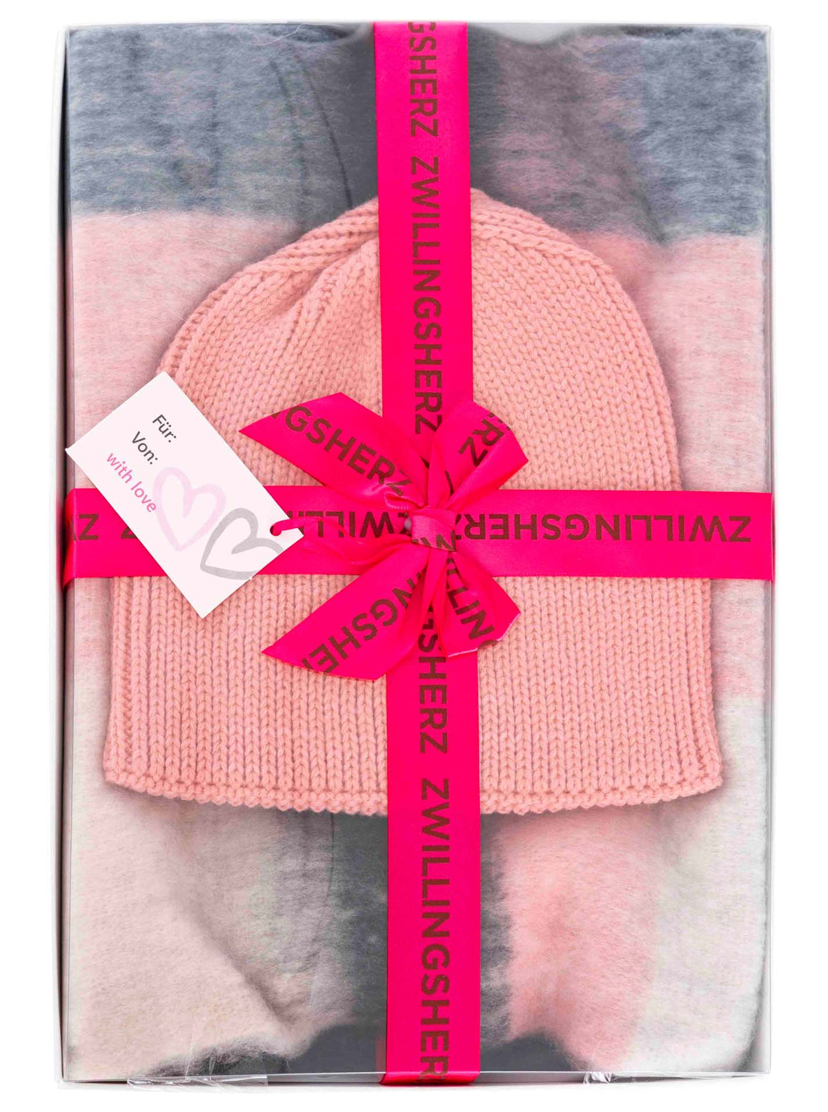 Zwillingsherz - Geschenk Set Mütze & Schal "Karo" - Pink