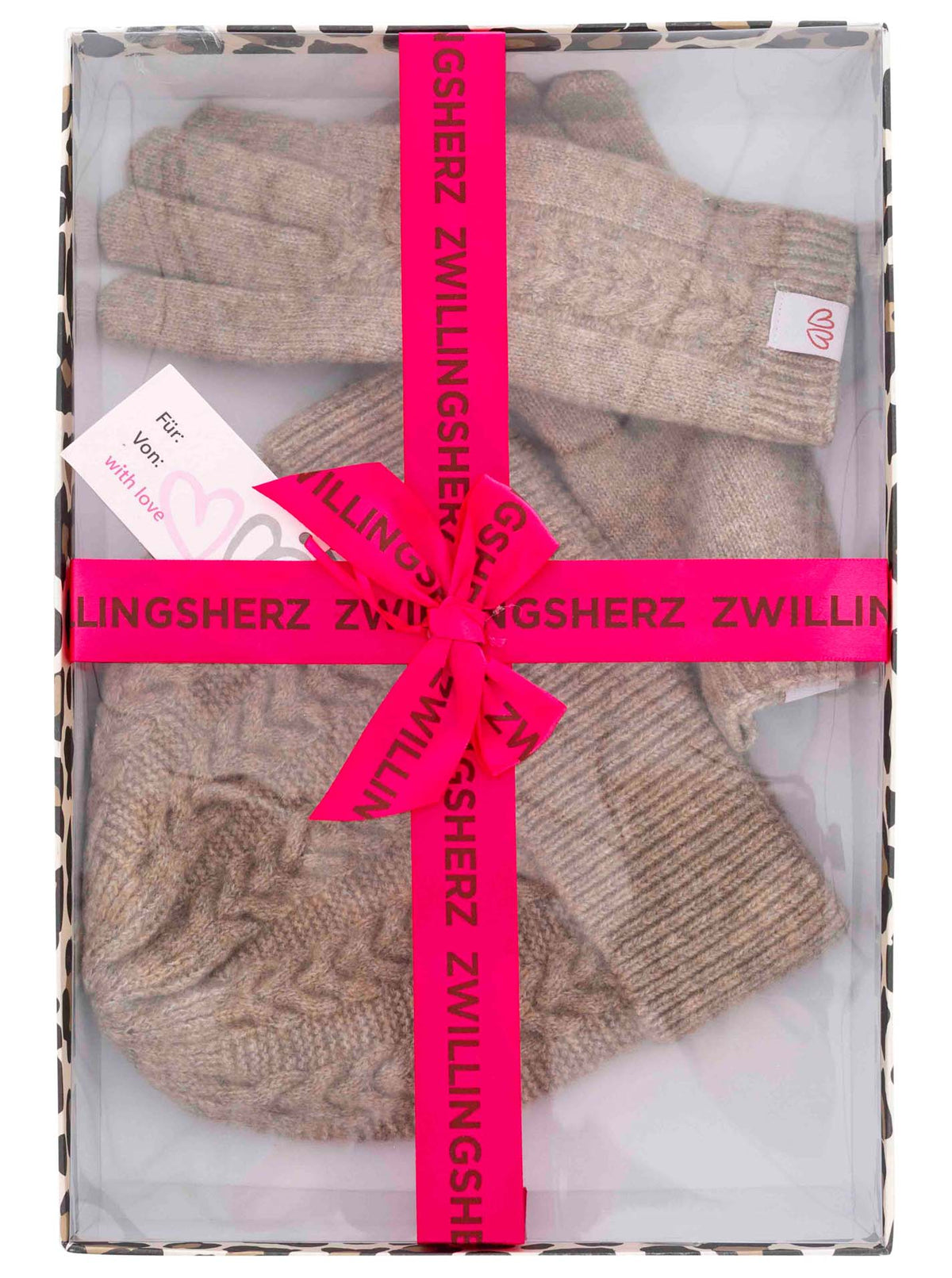 Zwillingsherz - Geschenk Set Mütze & Handschuh - Beige