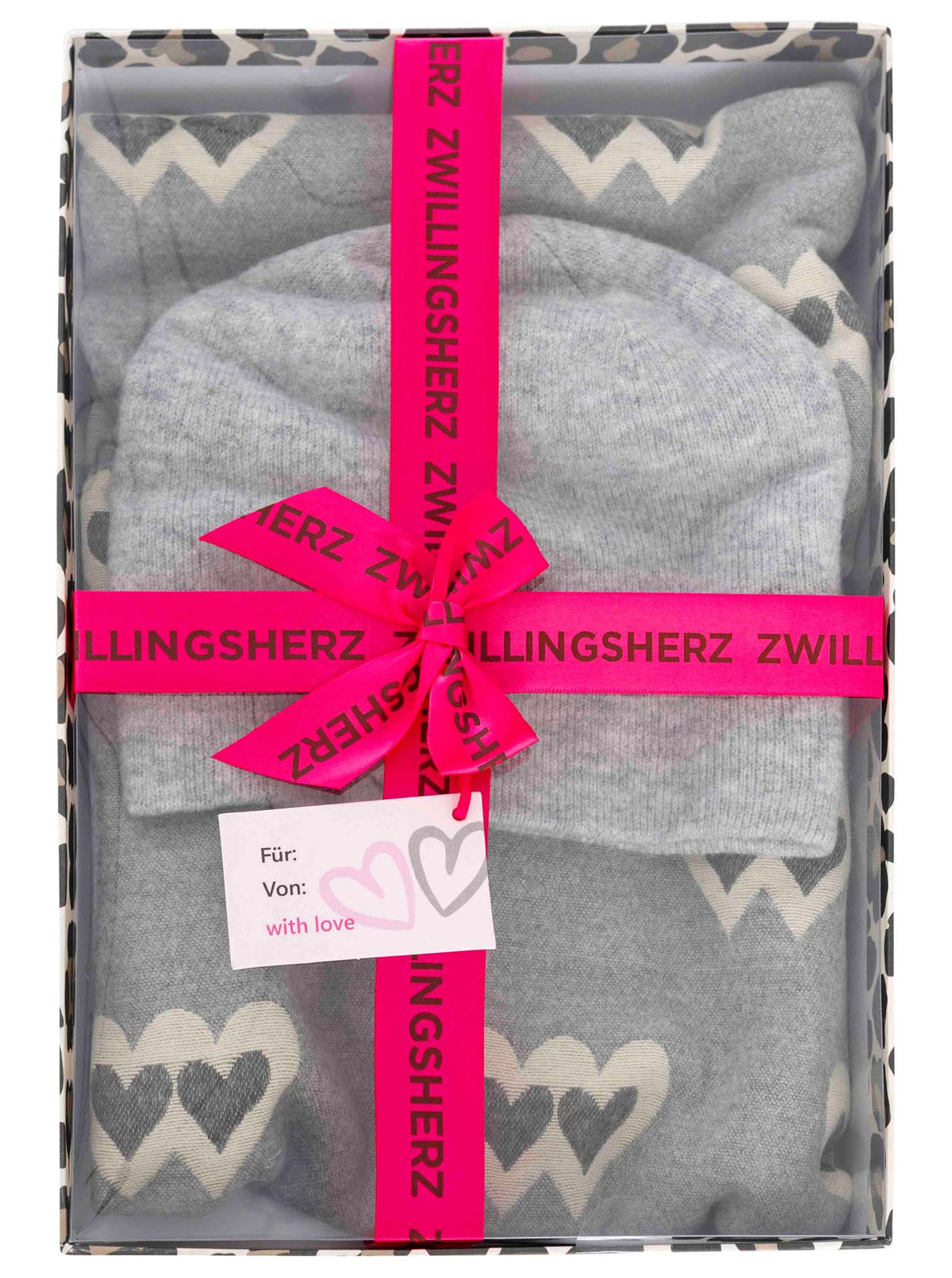 Zwillingsherz - Geschenk Set Mütze & Schal "Geometric" - Grau