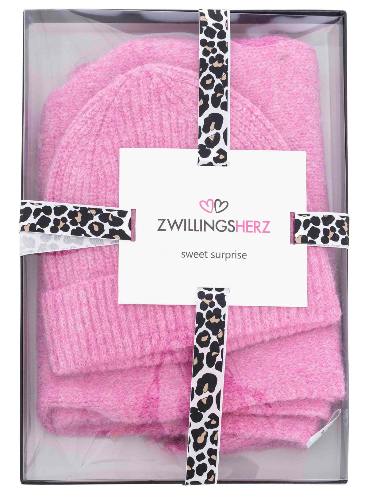 Zwillingsherz - Geschenk Set Mütze & Dreieckstuch - Pink