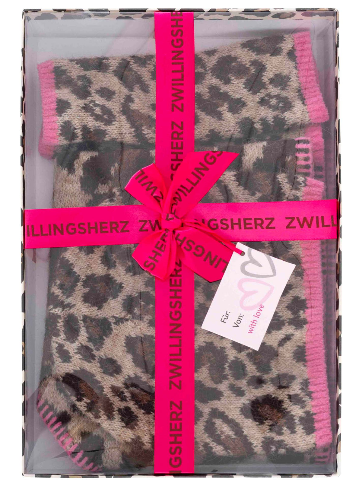 Zwillingsherz - Geschenk Set Mütze, Dreieckstuch & Handschuhe "Leo" - Neonpink