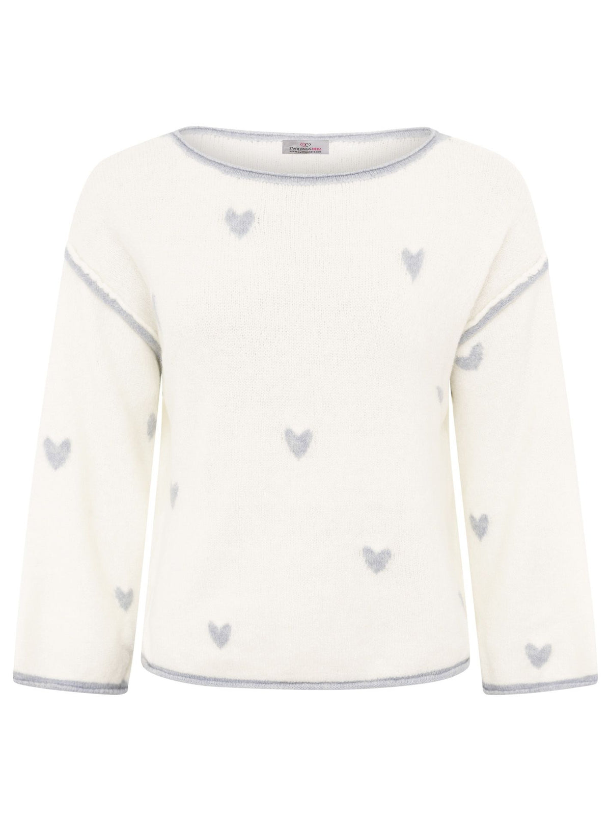 Zwillingsherz - Pullover "Herzen mit Naht" - Weiß/Blau