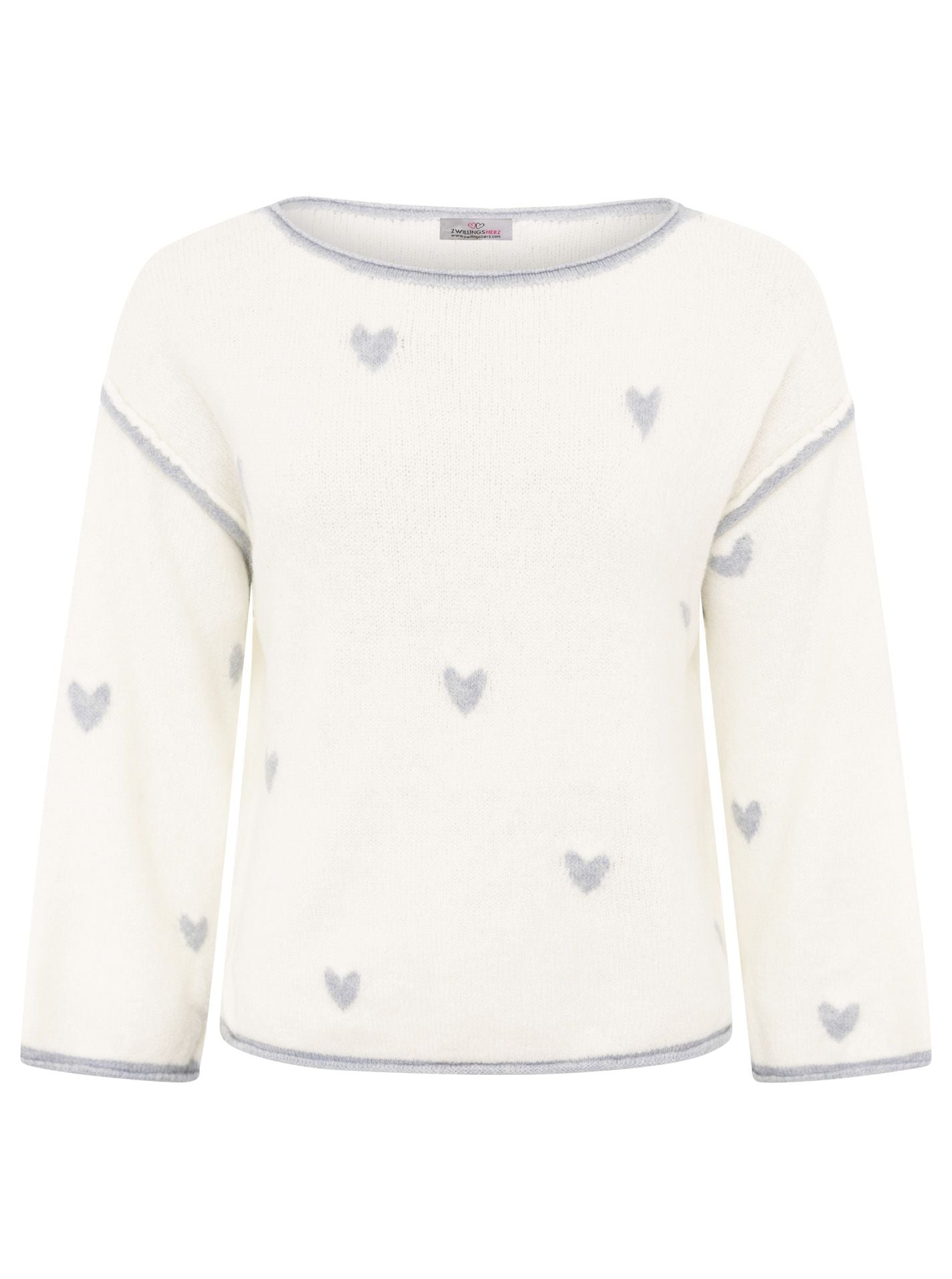 Zwillingsherz - Pullover "Herzen mit Naht" - Weiß/Blau