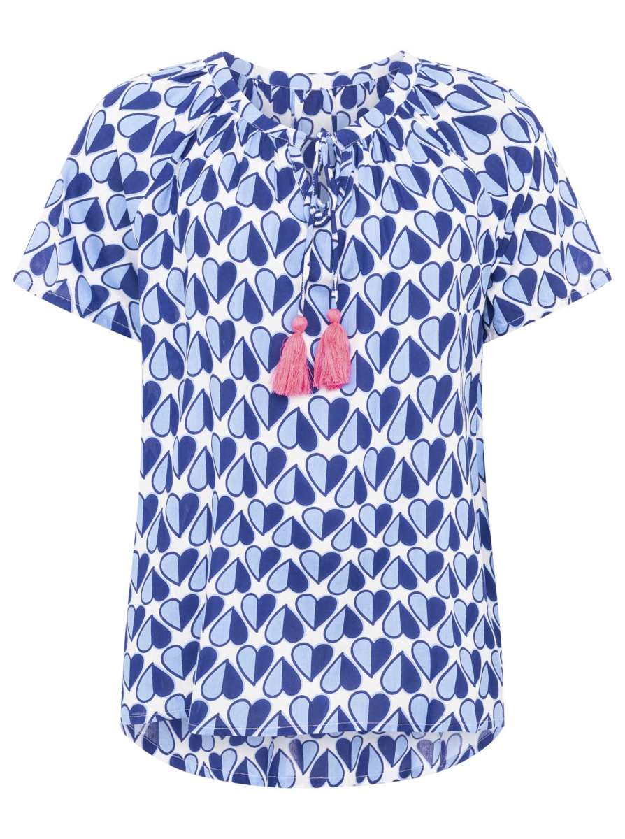 Zwillingsherz - Kurzarm Bluse - Geteilte Herzen - Blau