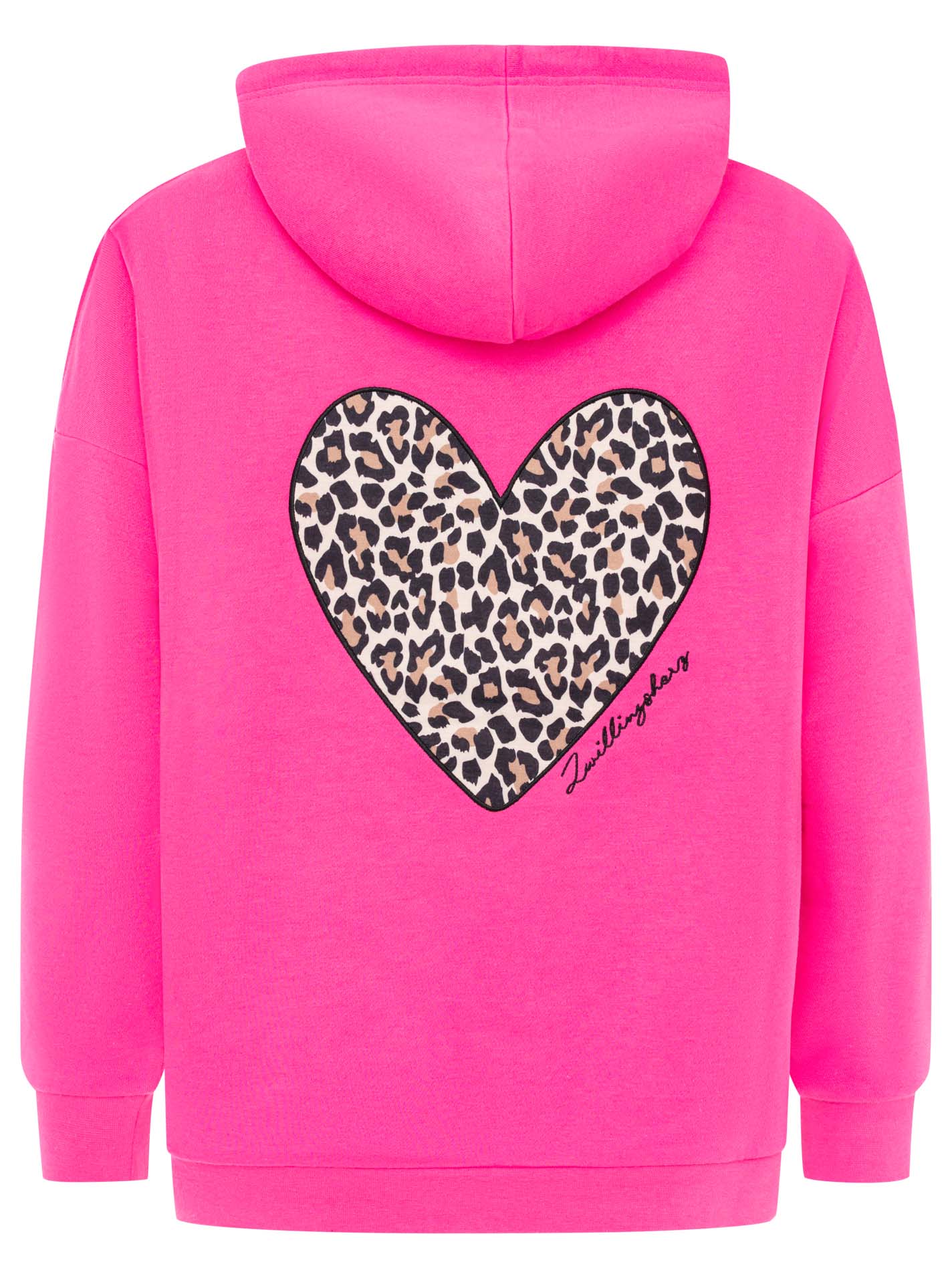 Oversized Hoody Leo Herz Neonpink Rückansicht