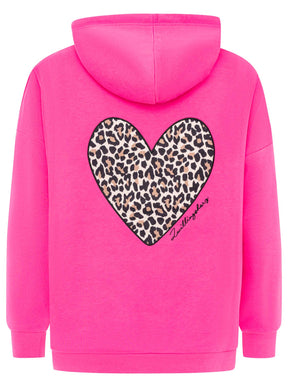 Oversized Hoody Leo Herz Neonpink Rückansicht