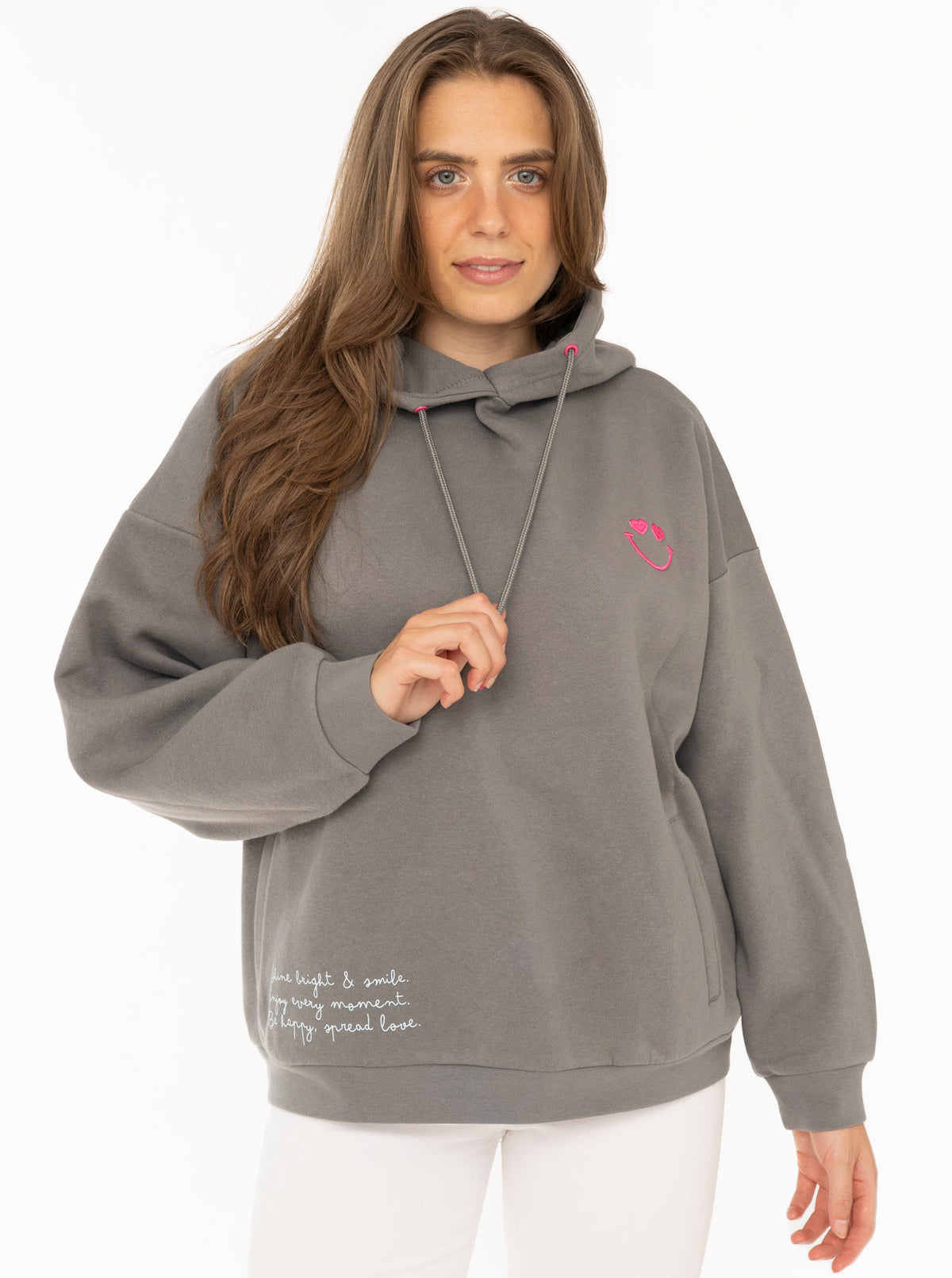 Zwillingsherz Oversized Hoody SHINE BRIGHT Grau Detail