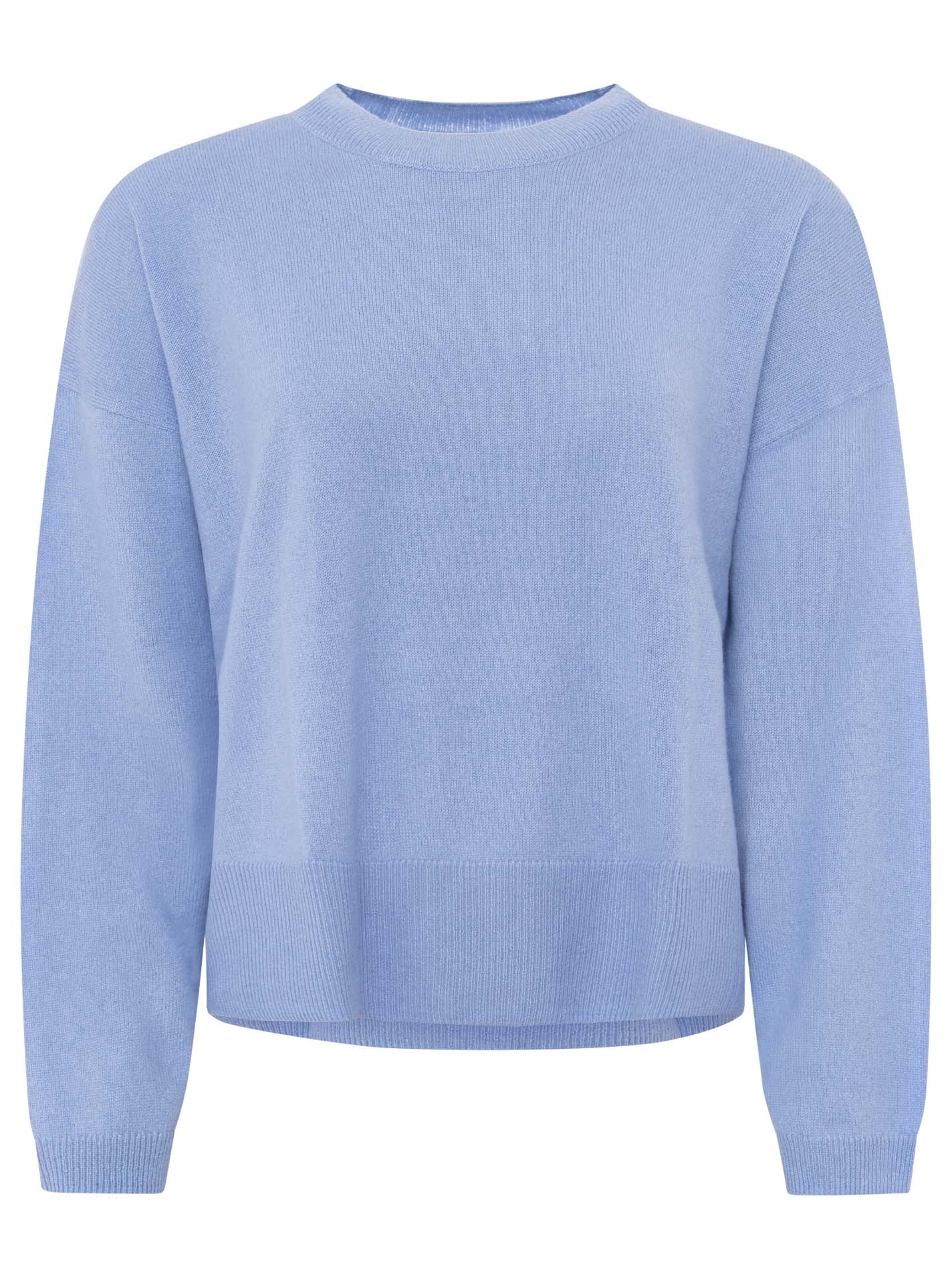 100% Kaschmir Rundhalspullover "Kastig" - Blau