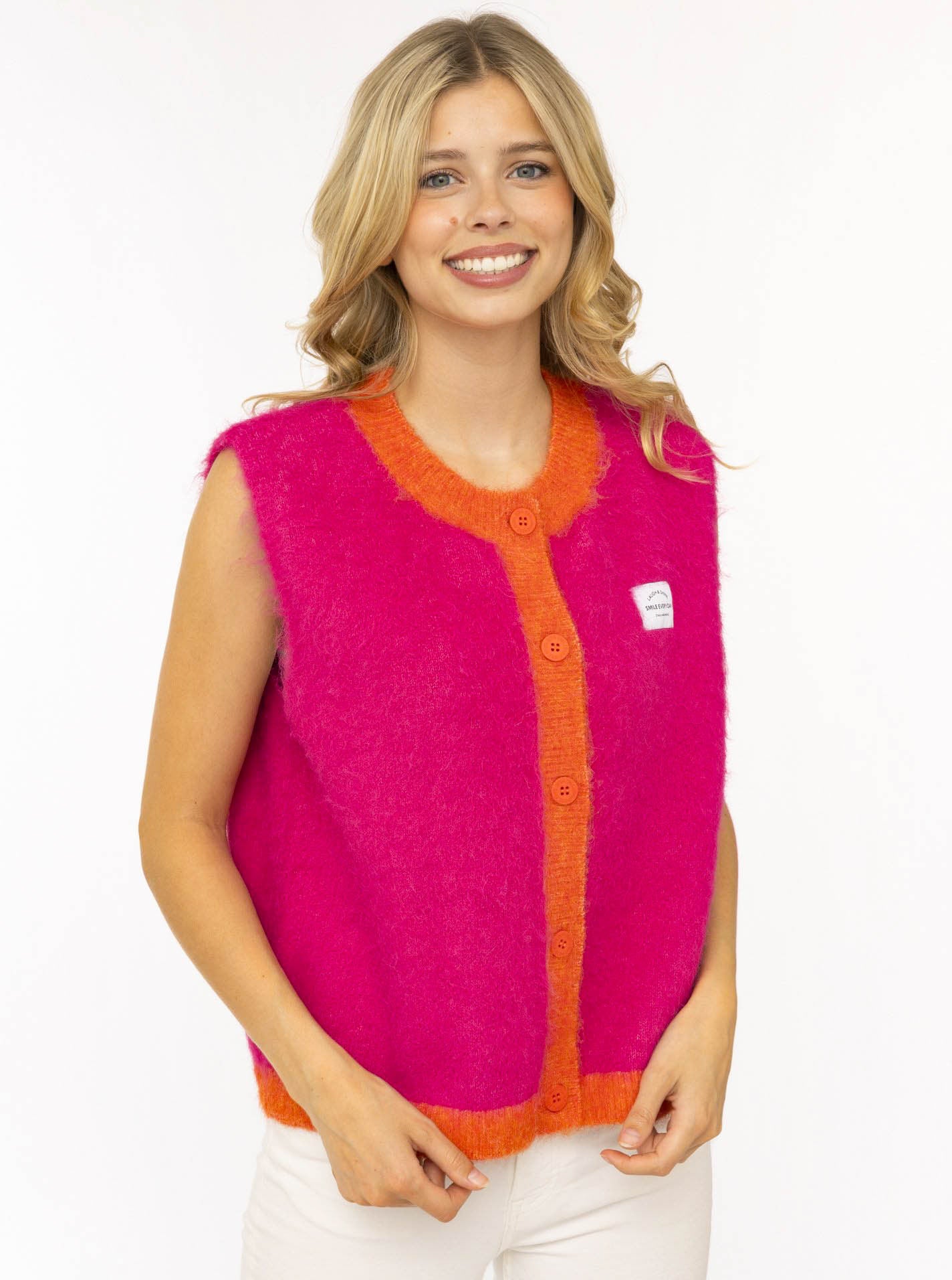 Zwillingsherz Strickweste "ZH Patch" - Neonpink