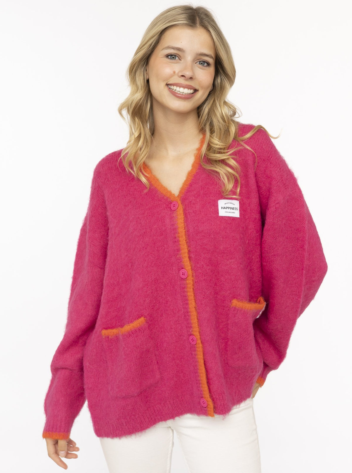 Zwillingsherz Oversized Cardigan "Neon & Patch" - Neonpink