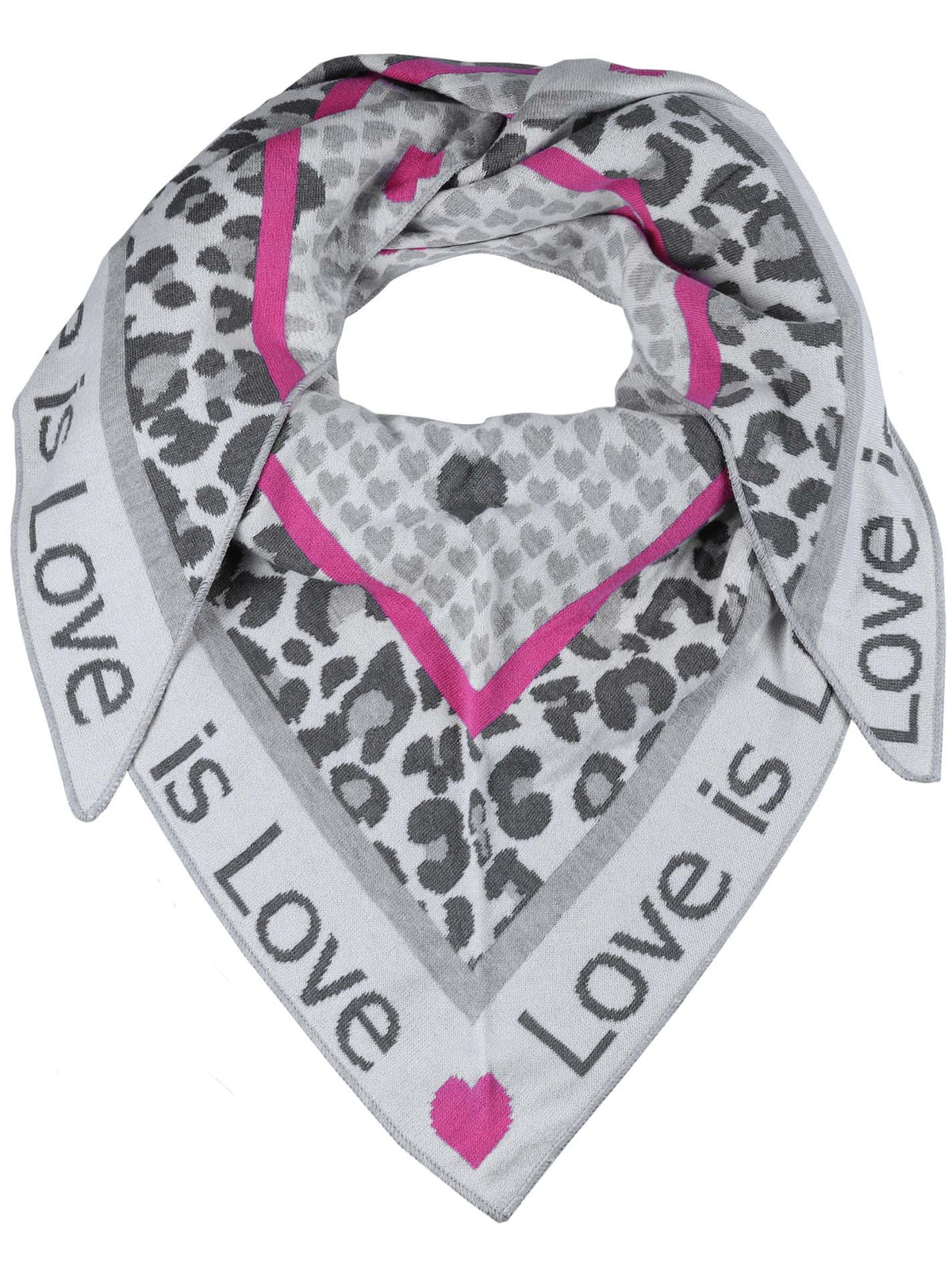 Zwillingsherz Schal - Dreieckstuch "Love is love" Baumwolle - Grau/Pink