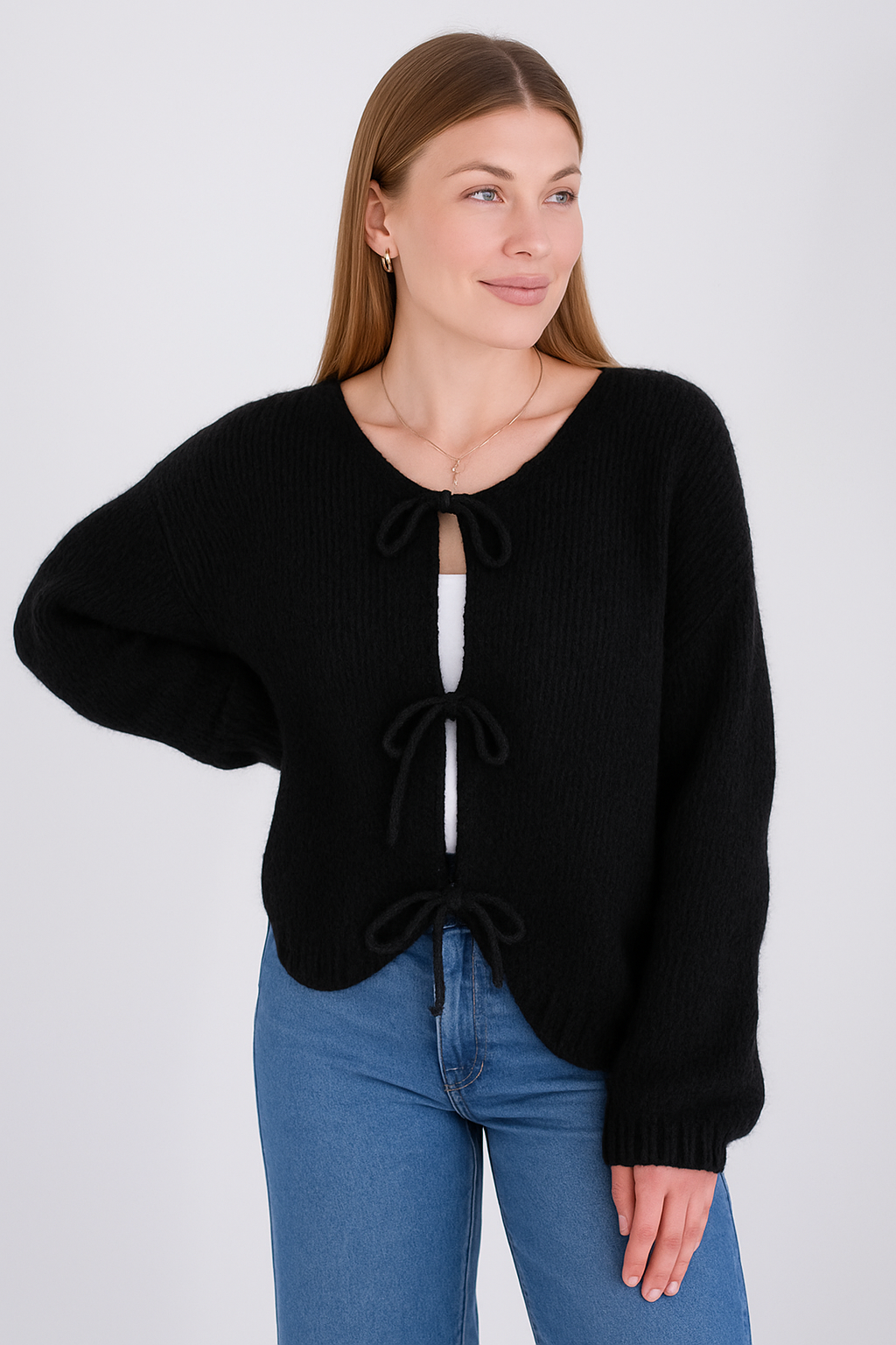 Cardigan mit Schleifen - Schwarz