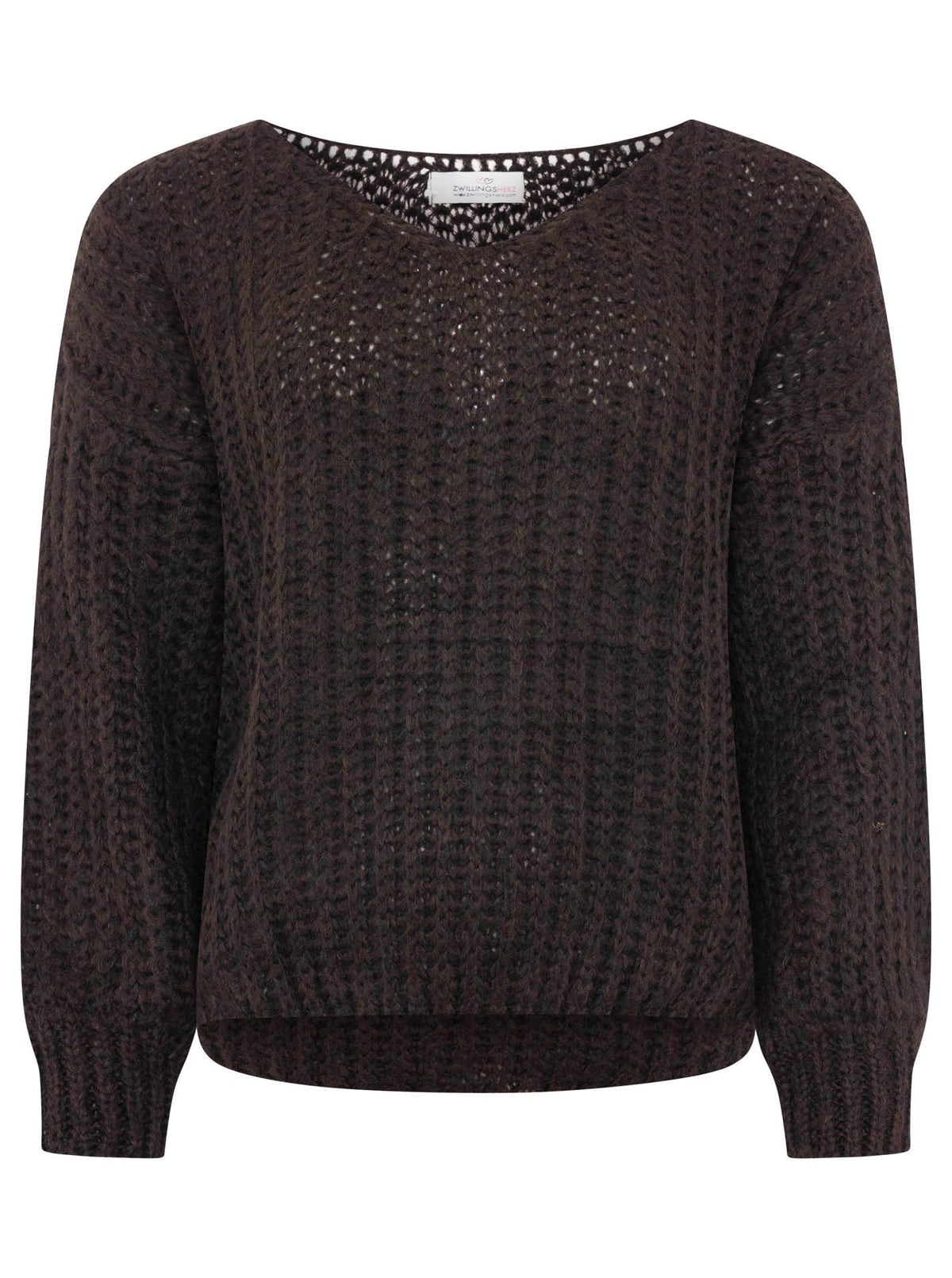 Zwillingsherz - Weicher Grobstrick Pullover mit Wolle - Braun