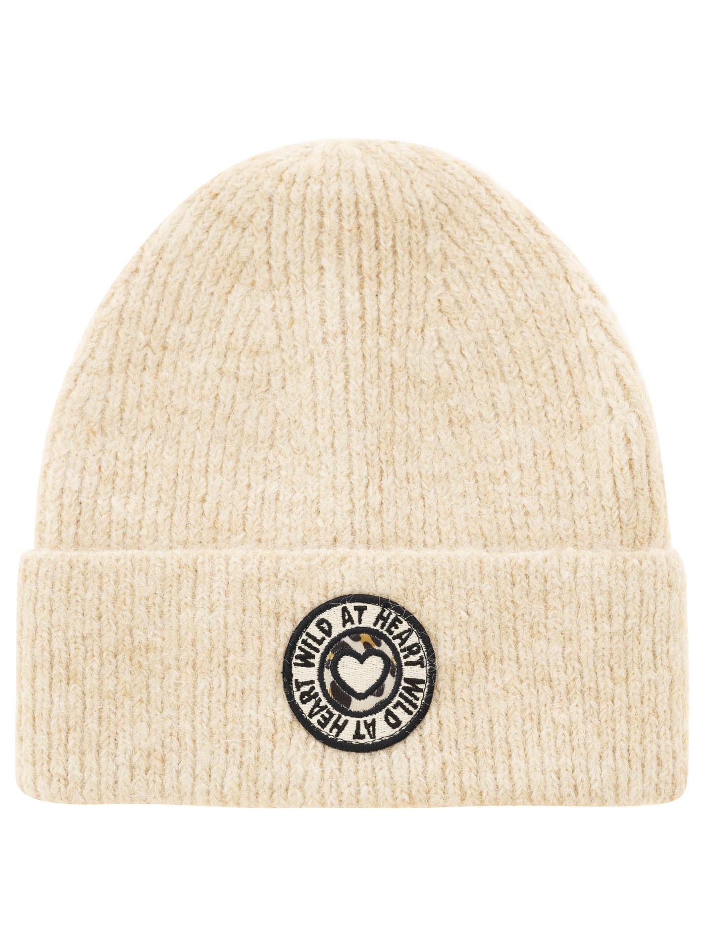 Zwillingsherz Umschlagmütze Wolle “Wild at Heart Leo” - Beige