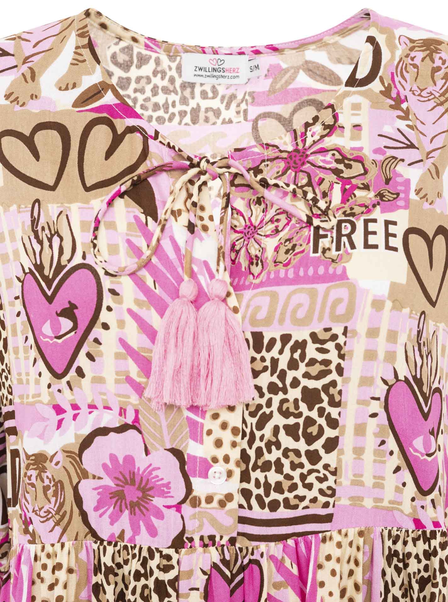 Zwillingsherz - Kleid "Safari Patchwork" - Pink