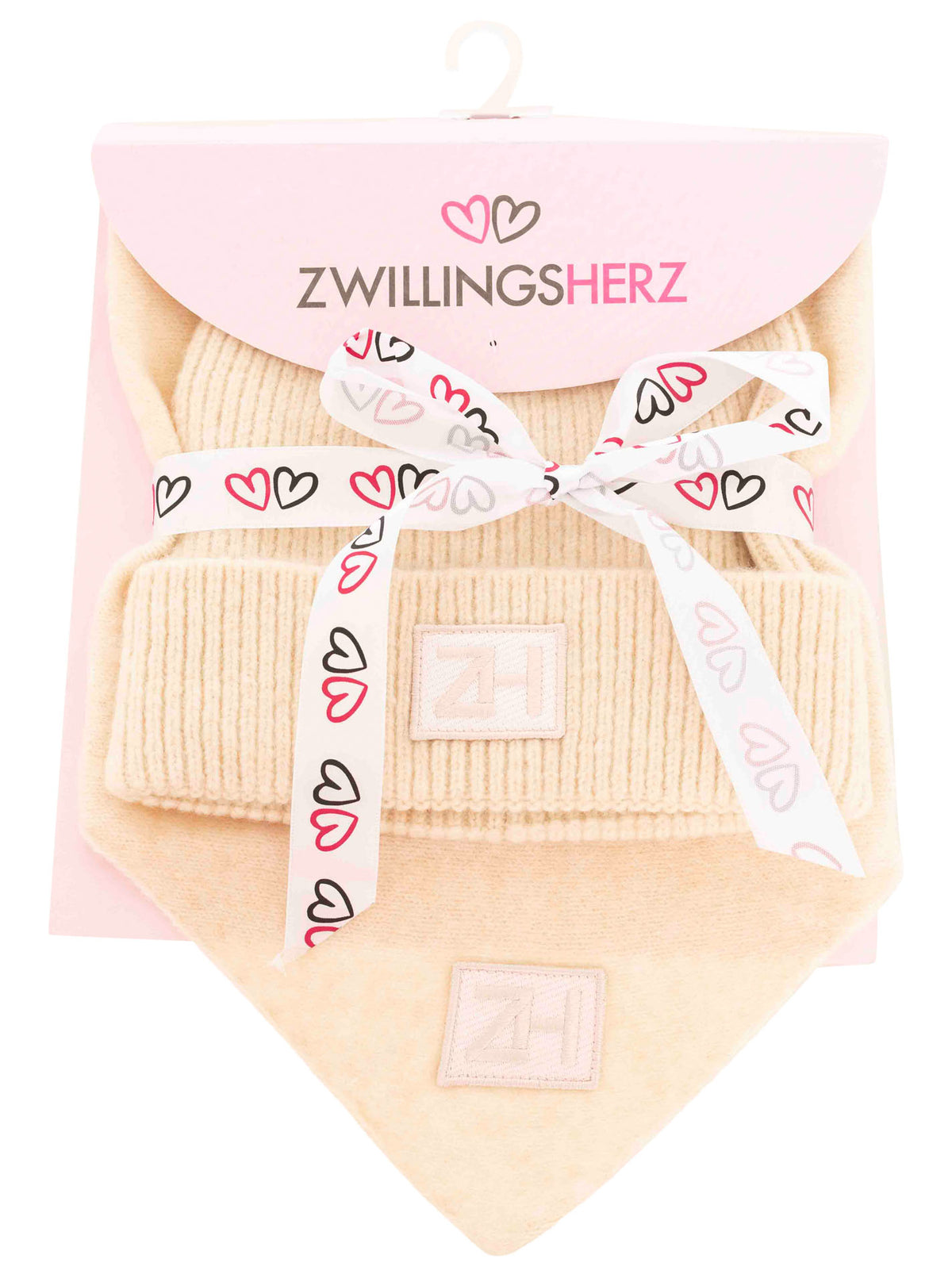 Zwillingsherz - Geschenk Set Mütze & Dreieckstuch "Patch" - Beige