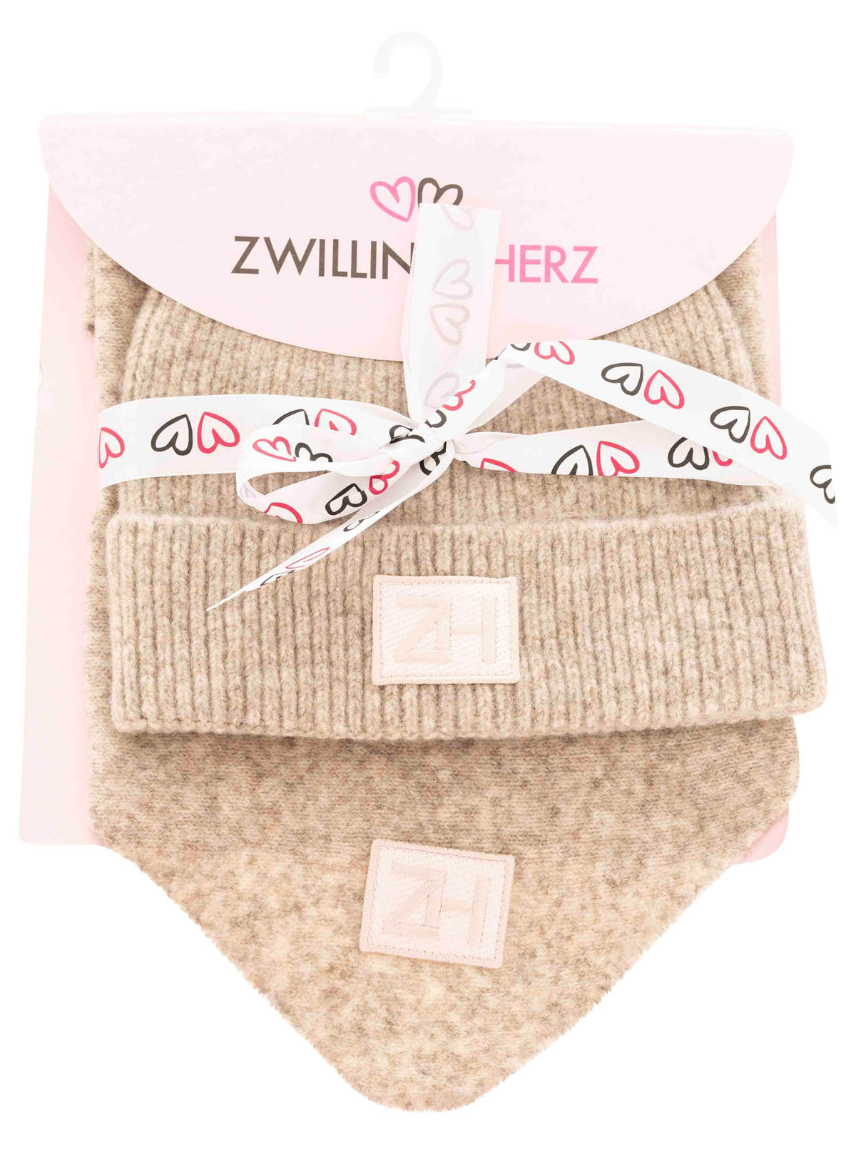 Zwillingsherz - Geschenk Set Mütze & Dreieckstuch "Patch" - Braun
