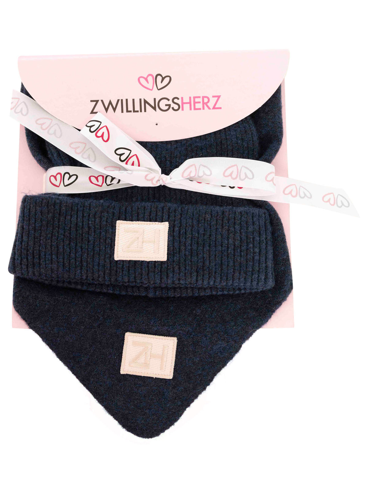 Zwillingsherz - Geschenk Set Mütze & Dreieckstuch "Patch" - Marine