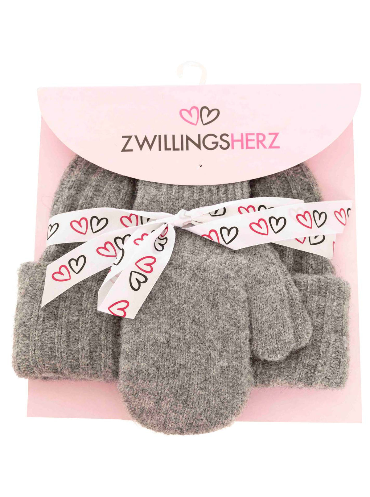 Zwillingsherz - Geschenk Set Mütze & Fäustlinge - Grau