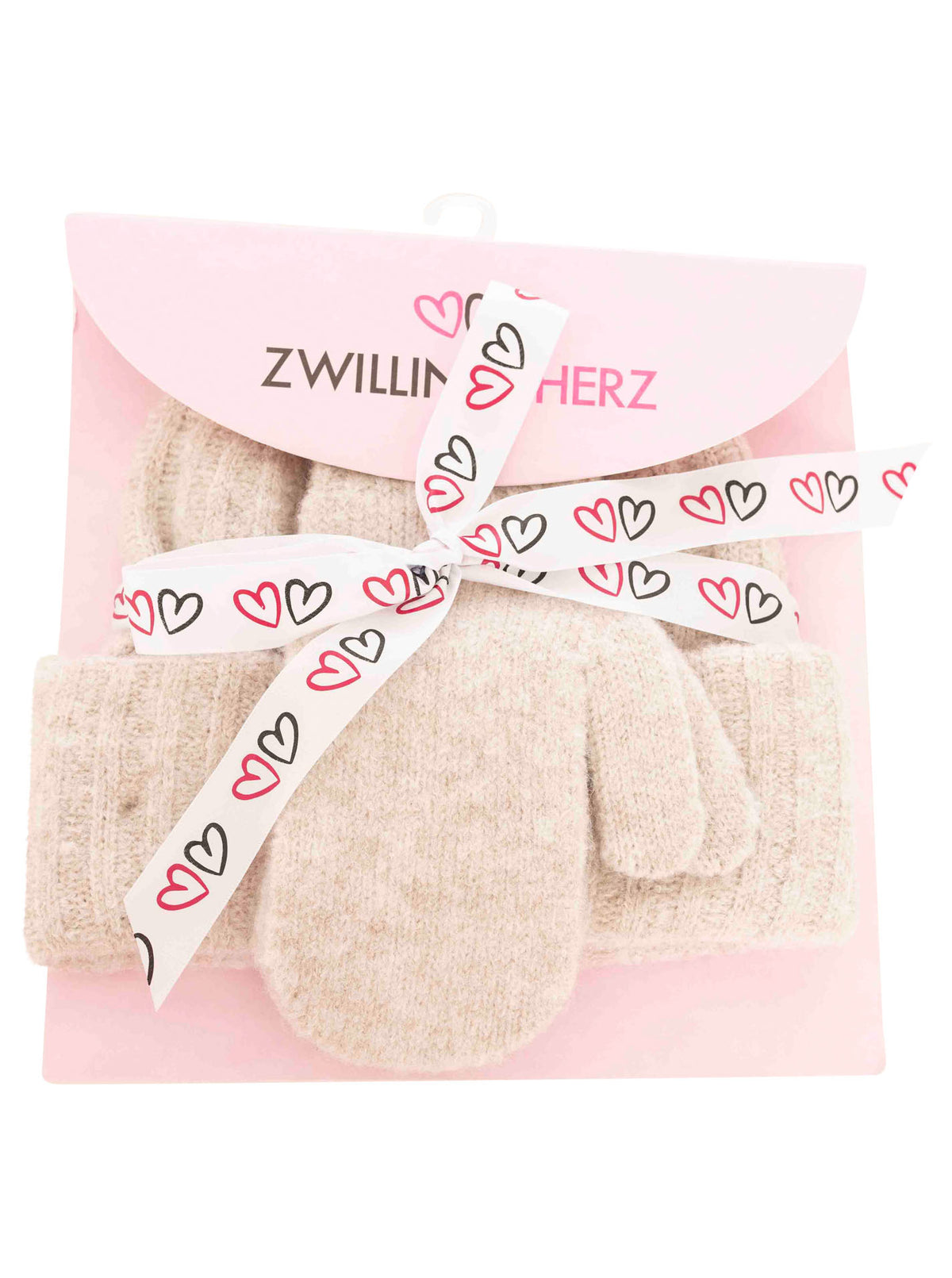 Zwillingsherz - Geschenk Set Mütze & Fäustlinge - Hellbeige