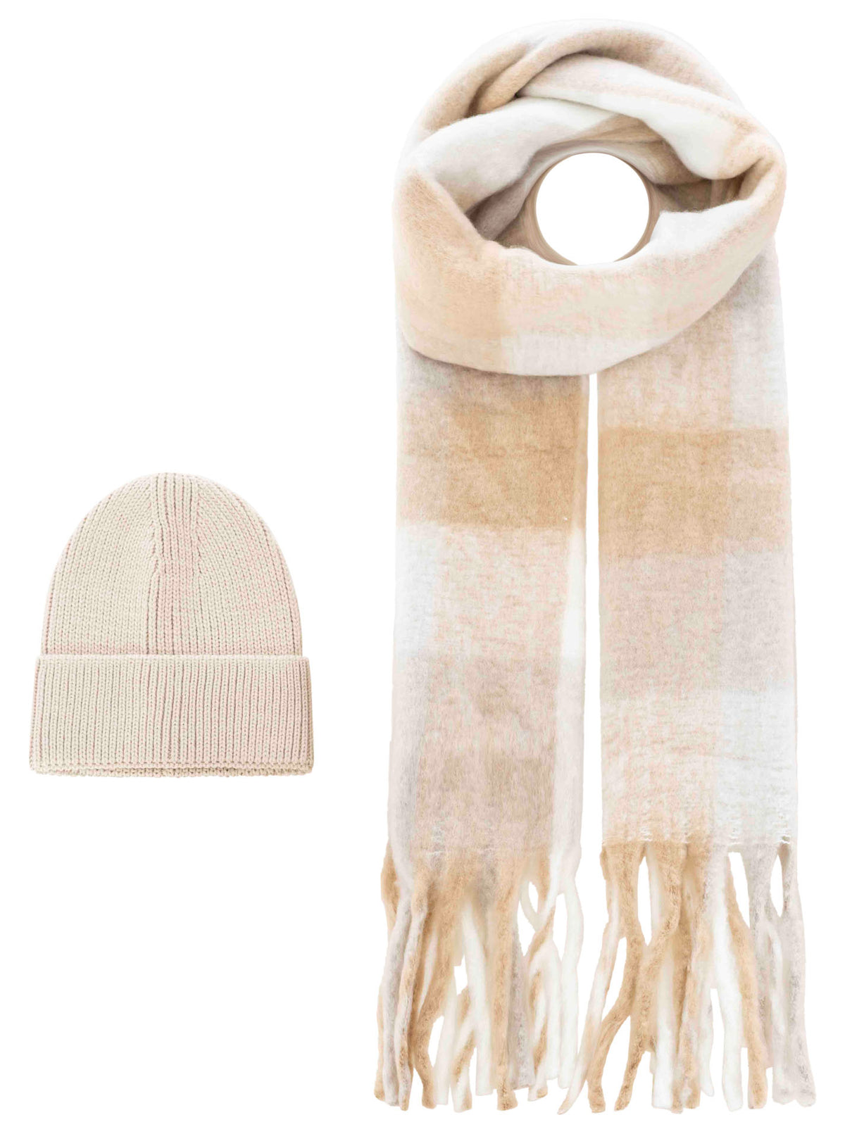 Zwillingsherz - Geschenk Set Mütze & Schal "Karo" - Beige