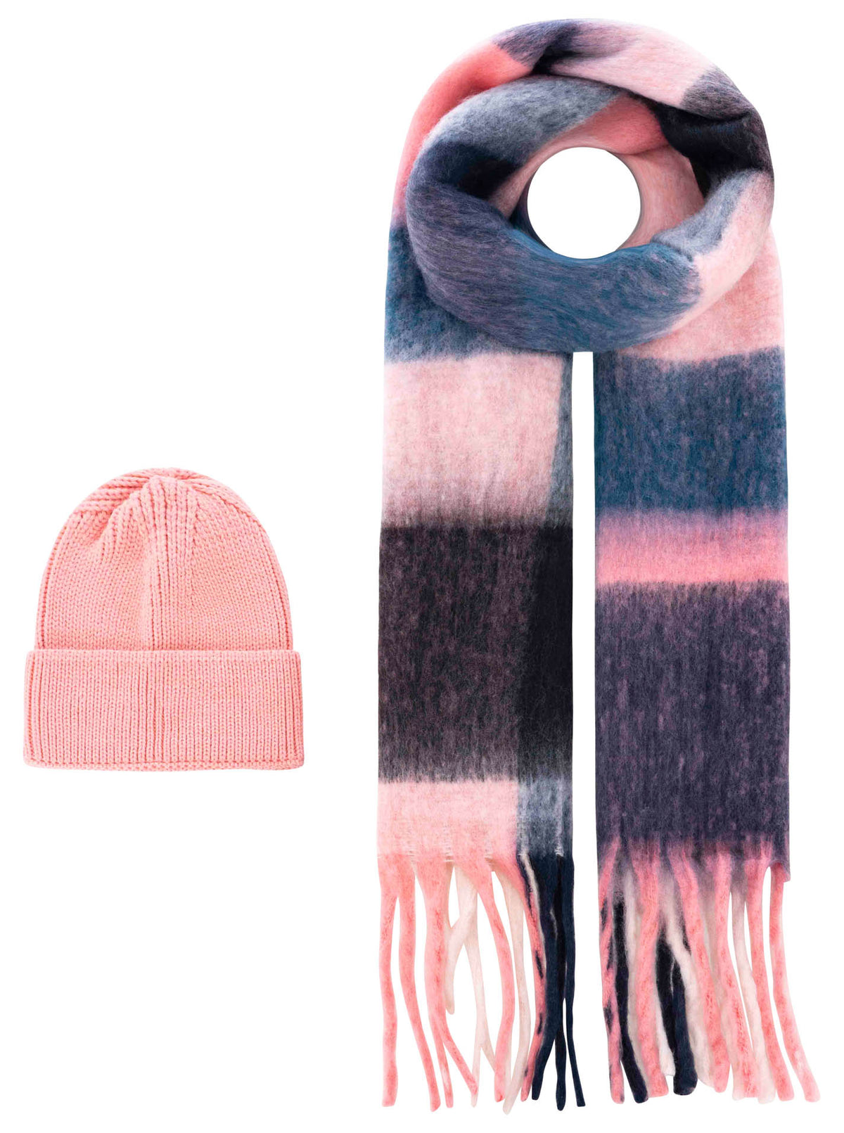Zwillingsherz - Geschenk Set Mütze & Schal "Karo" - Pink