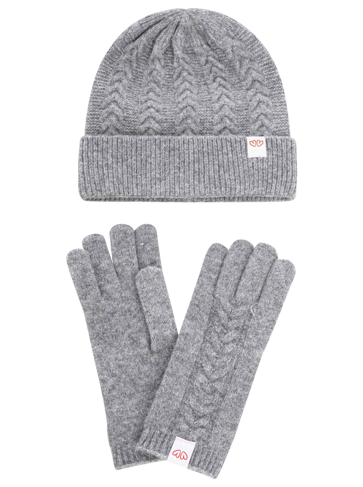 Zwillingsherz - Geschenk Set Mütze & Handschuh - Grau