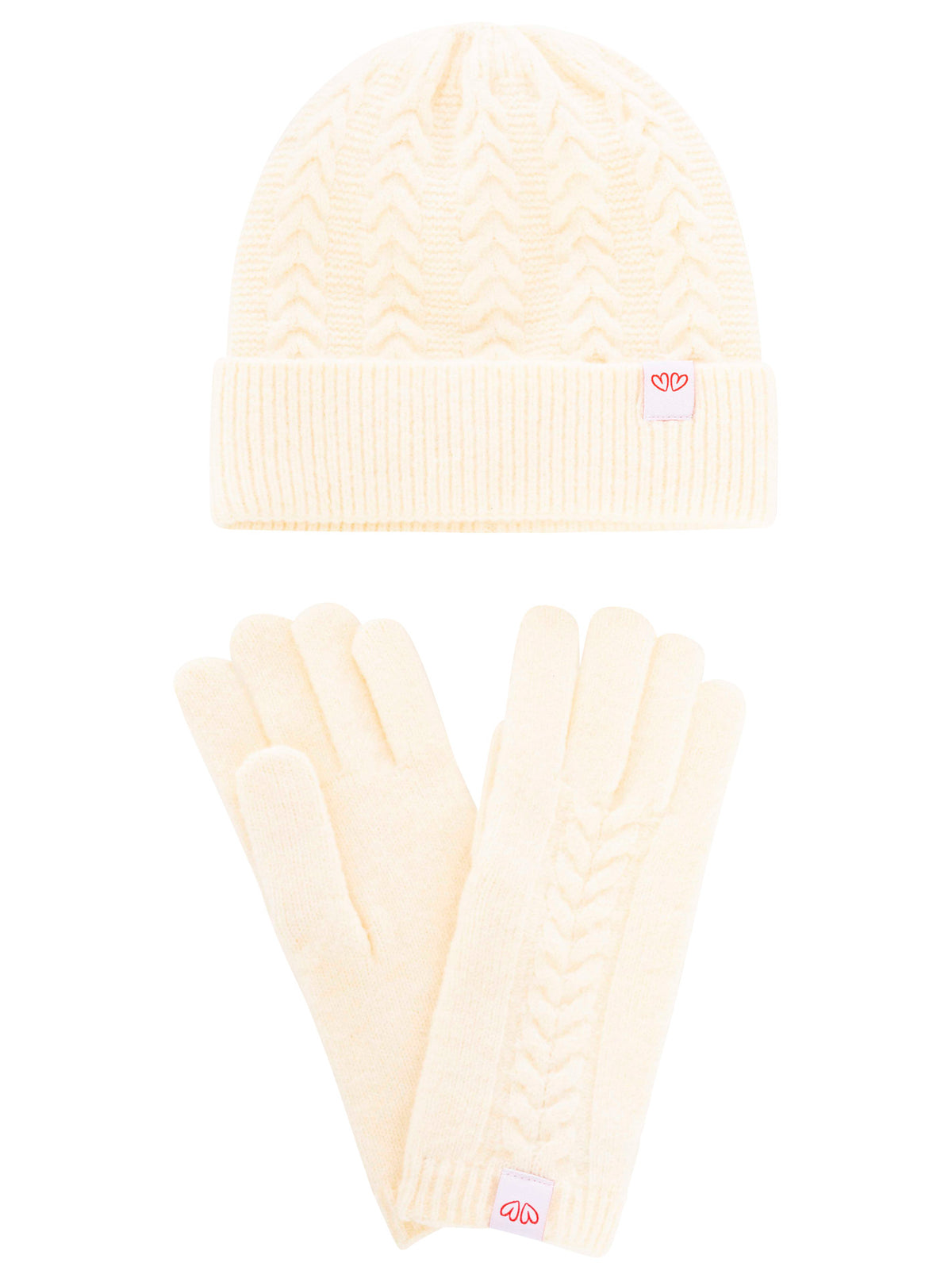 Zwillingsherz - Geschenk Set Mütze & Handschuh - Wollweiß