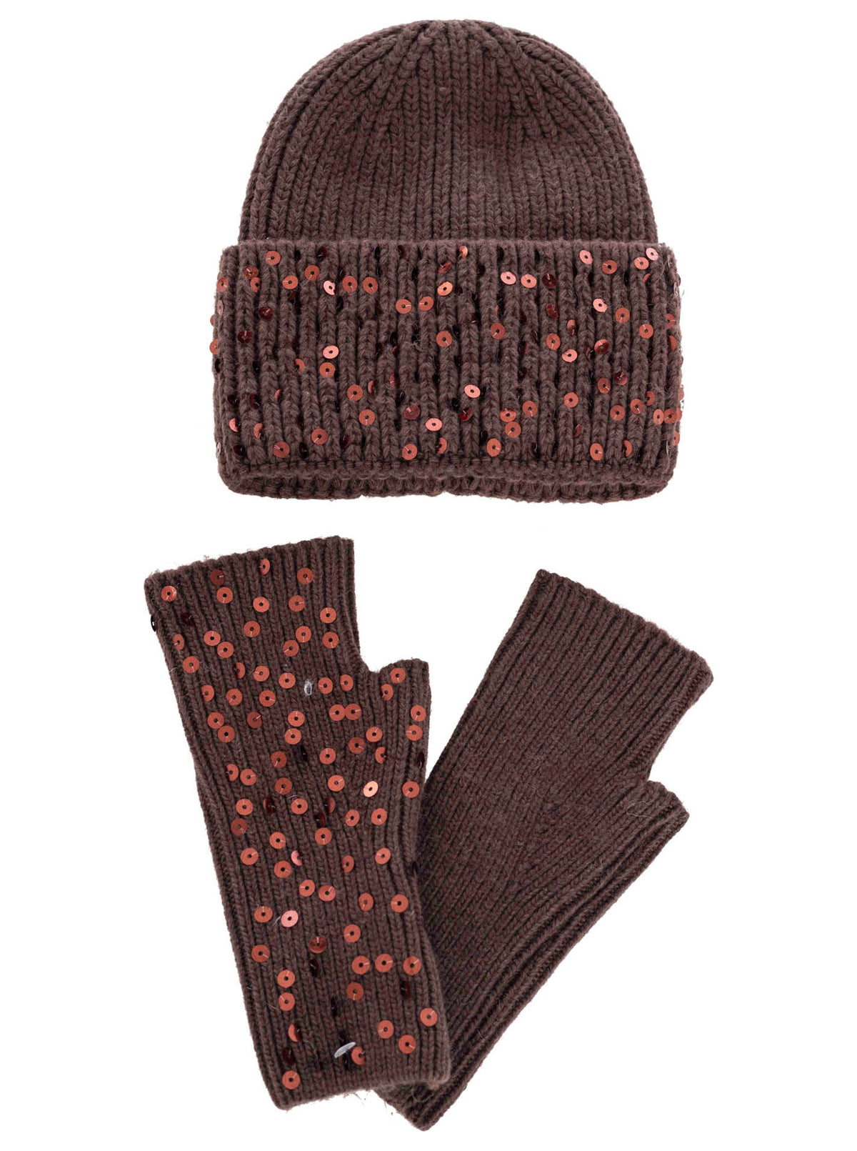 Zwillingsherz - Geschenk Set Mütze & Handschuh "Glitter" - Braun