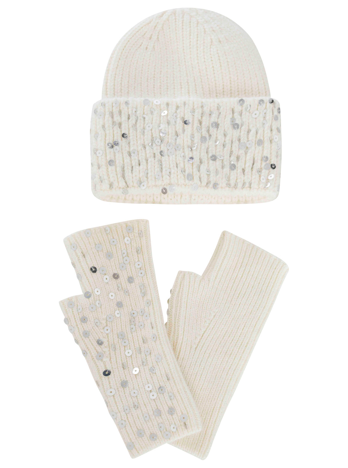 Zwillingsherz - Geschenk Set Mütze & Handschuh "Glitter" - Wollweiß
