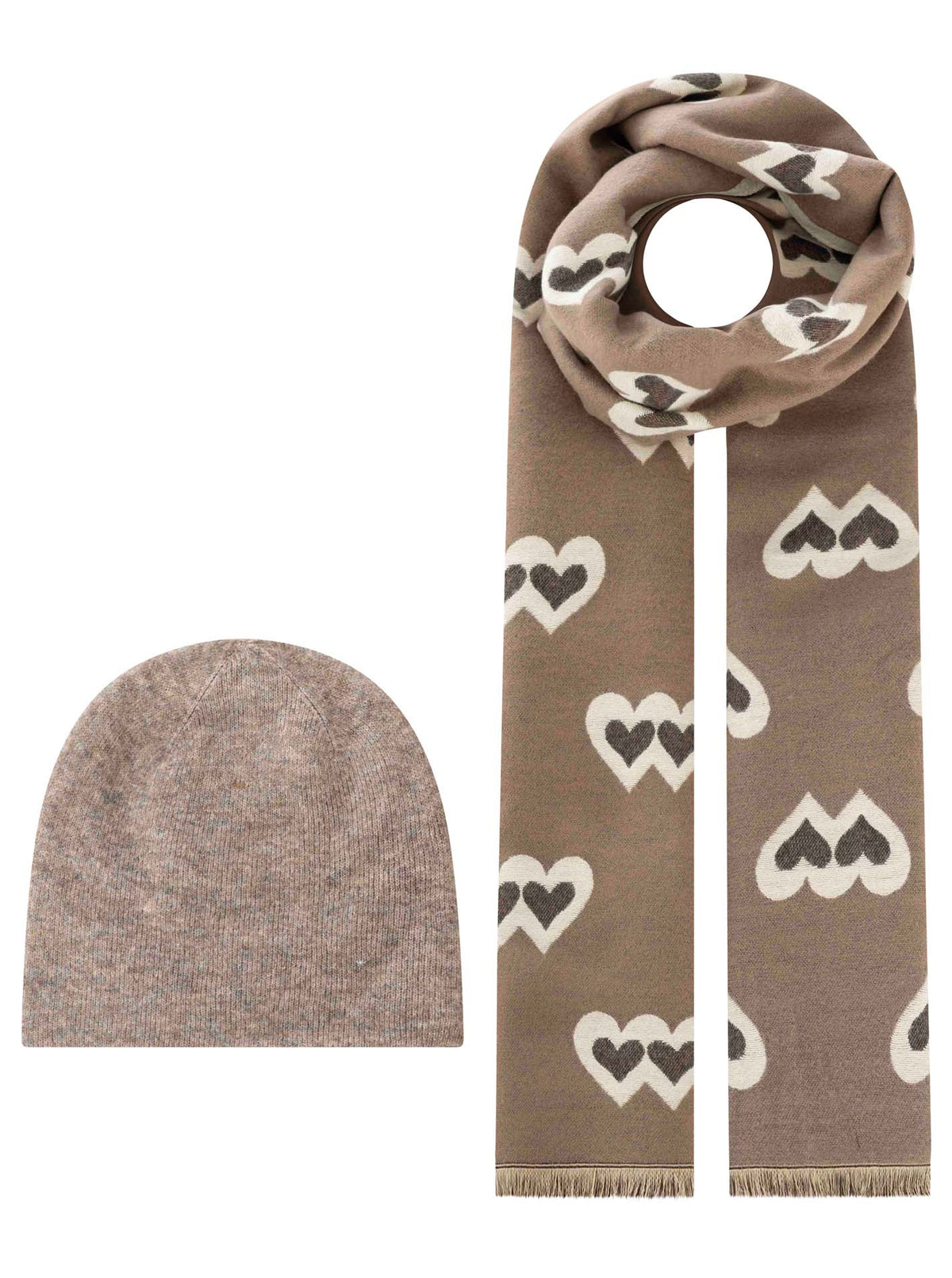 Zwillingsherz - Geschenk Set Mütze & Schal "Geometric" - Beige