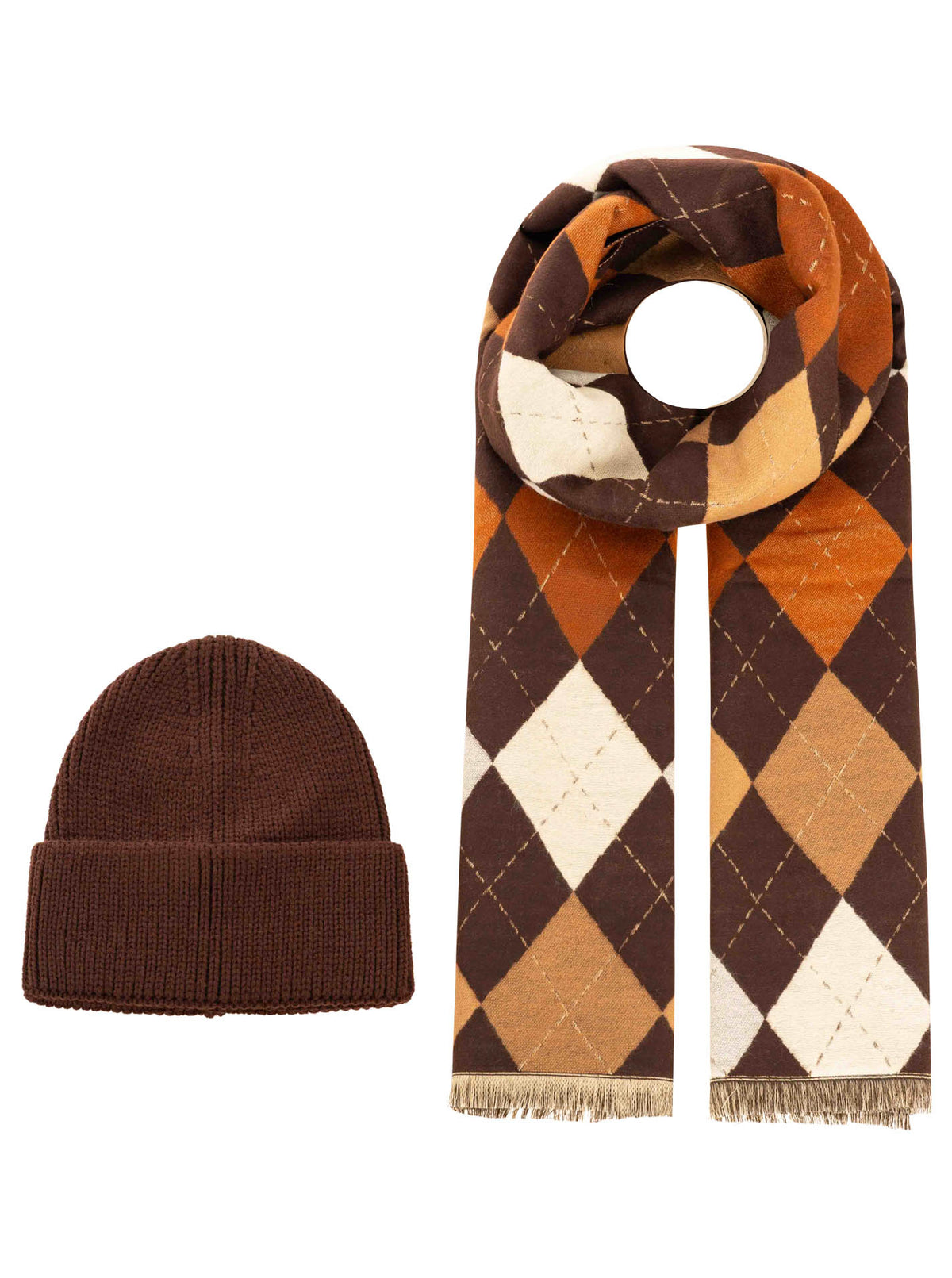 Zwillingsherz - Geschenkbox Mütze & Schals "Argyle" - Braun