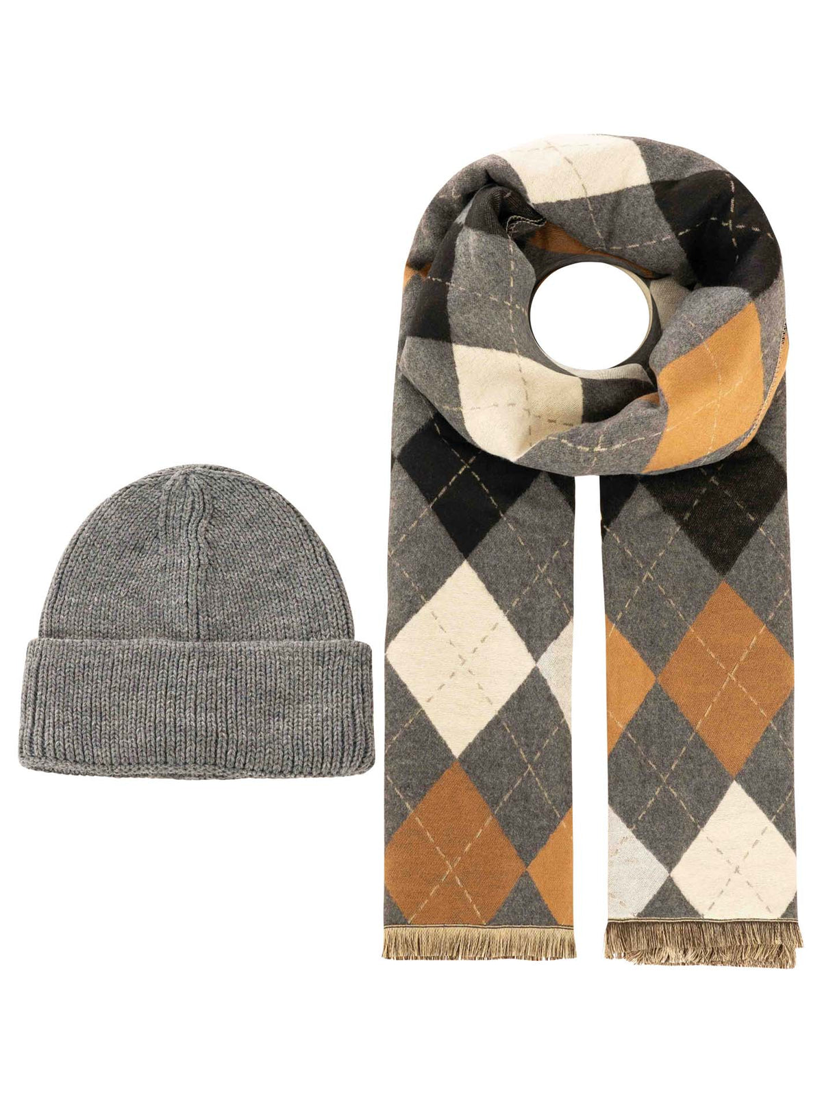 Zwillingsherz - Geschenkbox Mütze & Schals "Argyle" - Grau