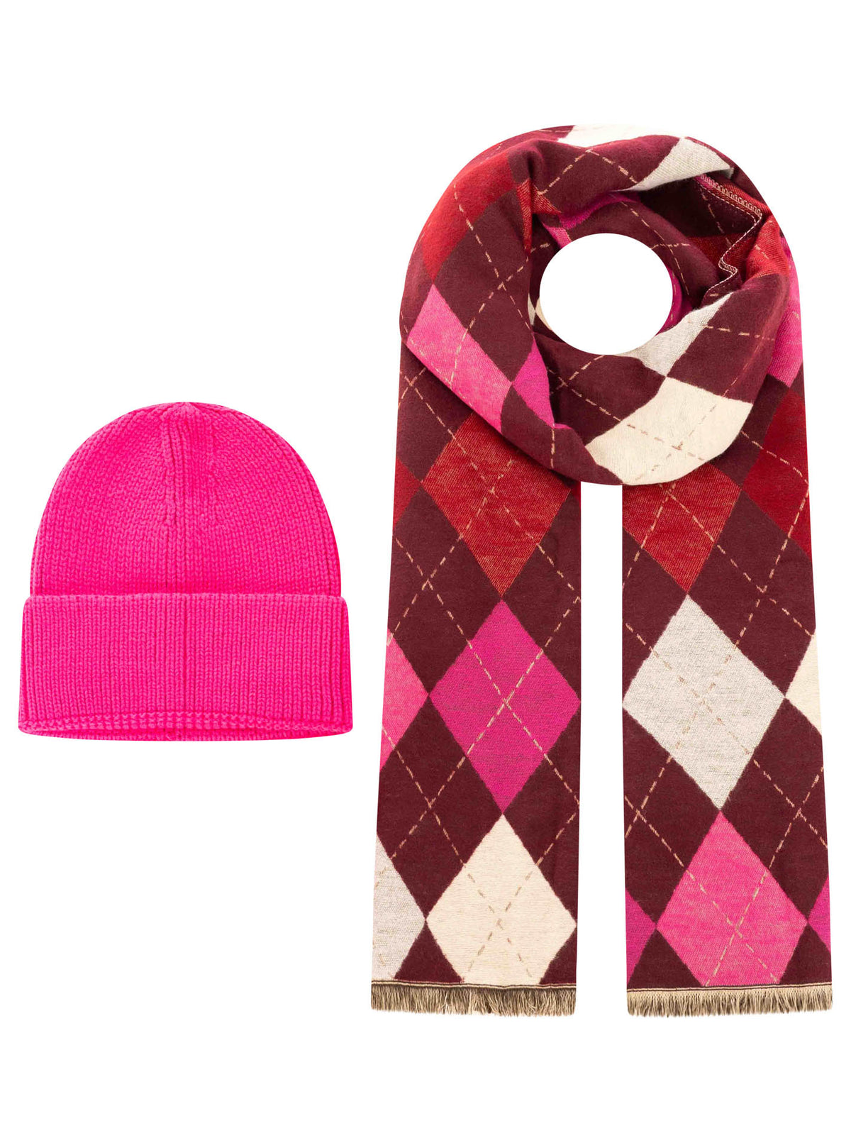 Zwillingsherz - Geschenkbox Mütze & Schals "Argyle" - Neonpink
