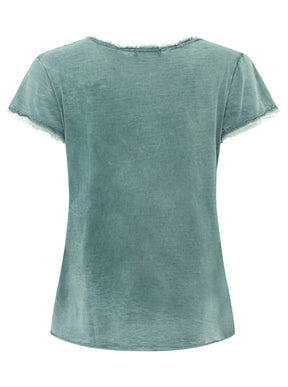 Zwillingsherz - Oversized T-Shirt "Positive Mind" Fransensaum - Petrol