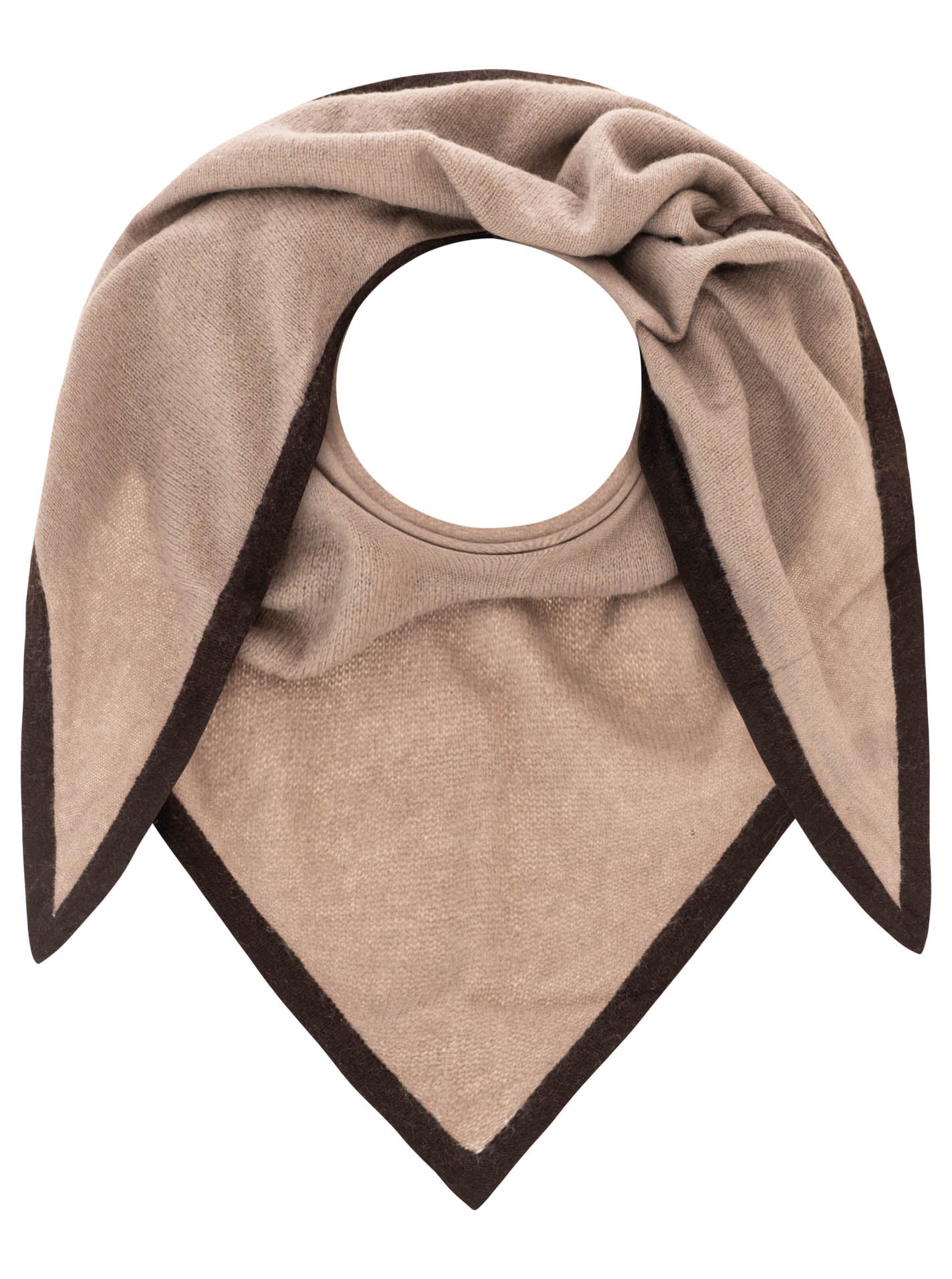 Zwillingsherz - 100% Kaschmir XXL Dreieckstuch „Kontrast Detail“ - Taupe