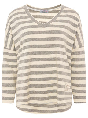 Zwillingsherz - Sweatshirt V-Neck "Streifen & Jersey" - Grau