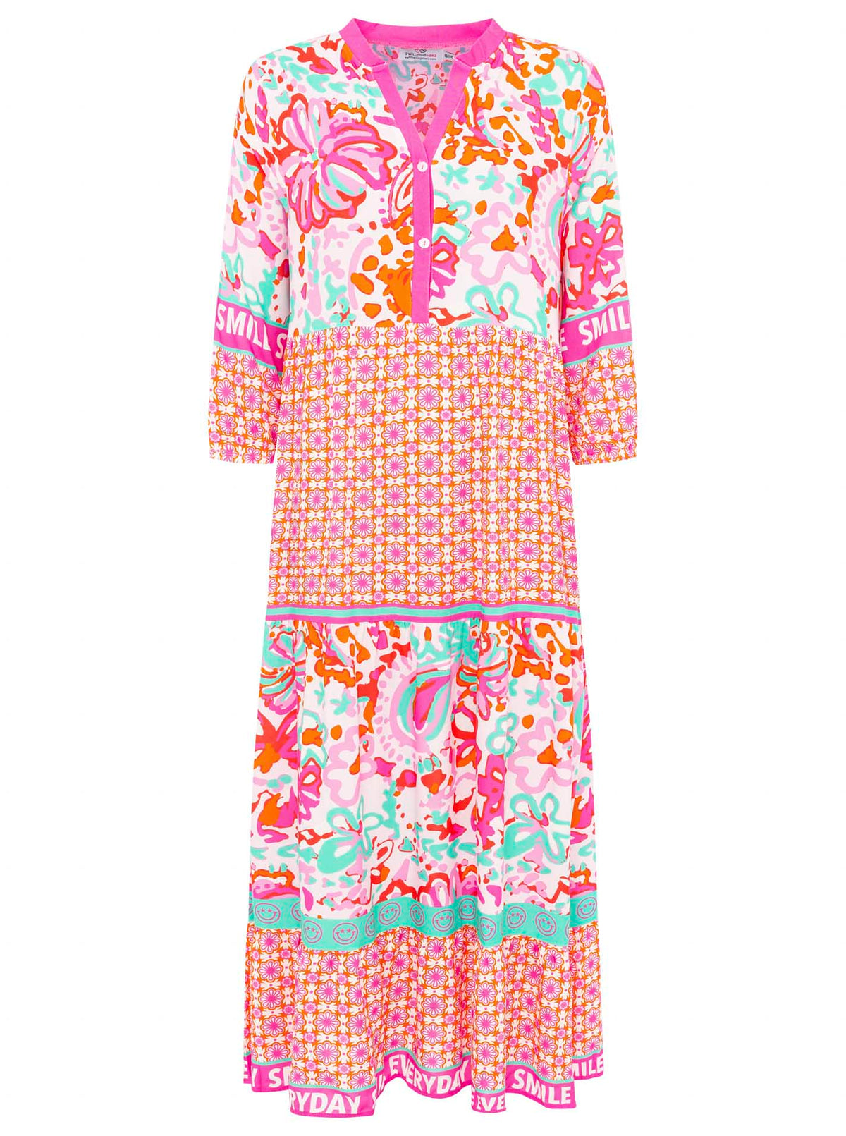 Zwillingsherz - Maxi Kleid Blumen Muster Smile Everyday  - Pink/Orange