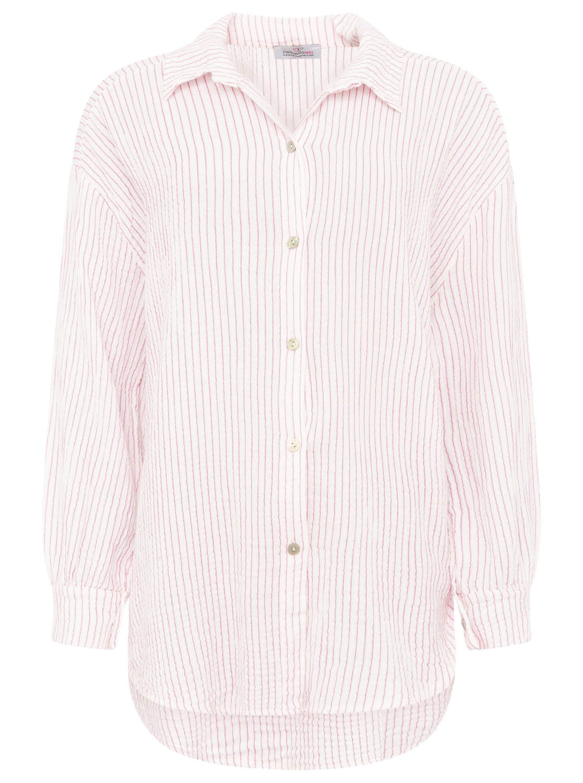 Zwillingsherz - Musselin Bluse mit Streifen - Weiß/Rosa