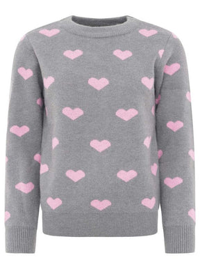 Zwillingsherz - Strick Pullover mit Herzen - Grau/Pink