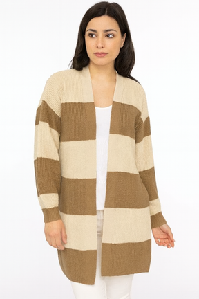 Zwillingsherz - Hochwertiger Cardigan Streifen Katja - Beige