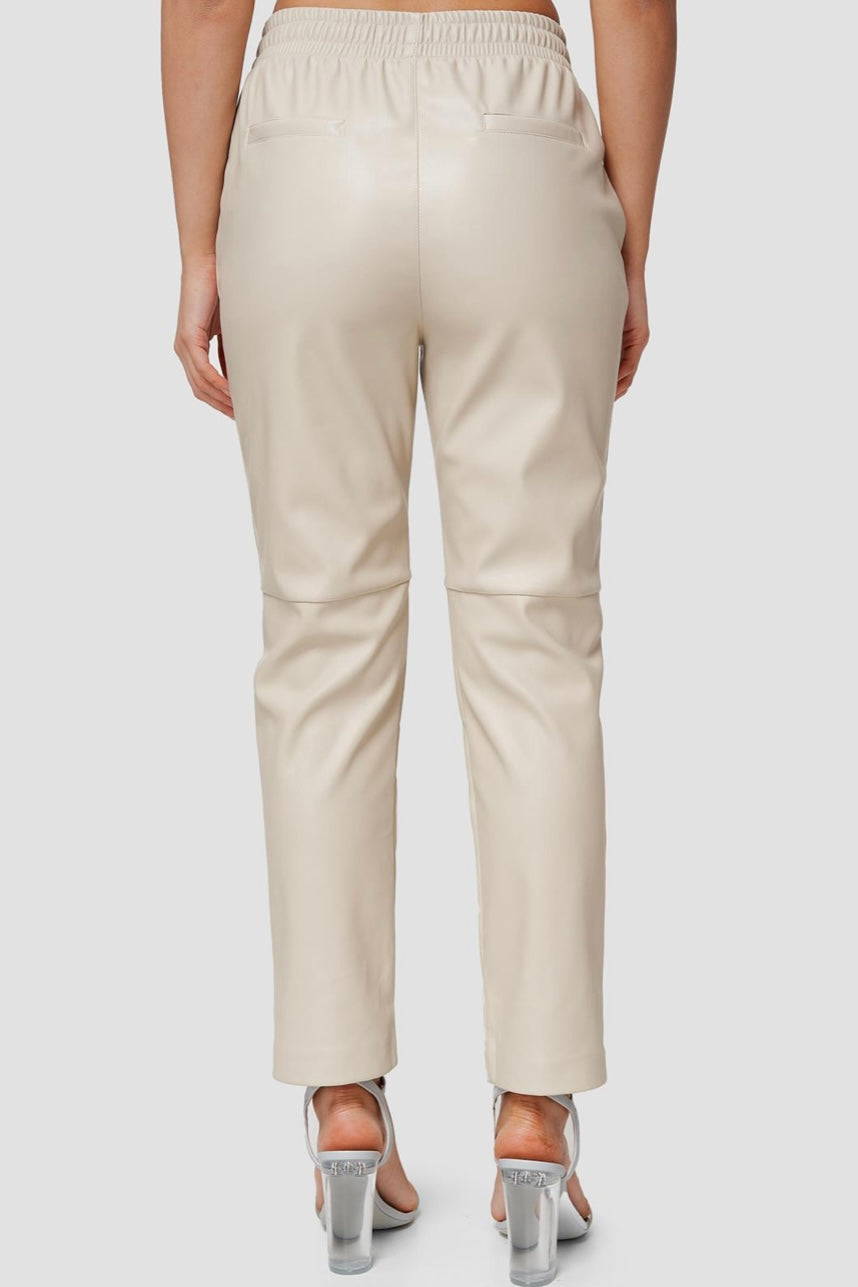 Wasabi - Vegane Leder Joggpants - Creme/Beige
