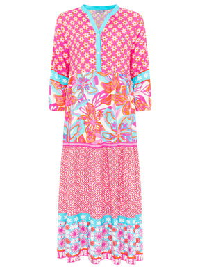 Zwillingsherz - Maxi Kleid Blumen Flower Paradise  - Pink/Orange/Blau