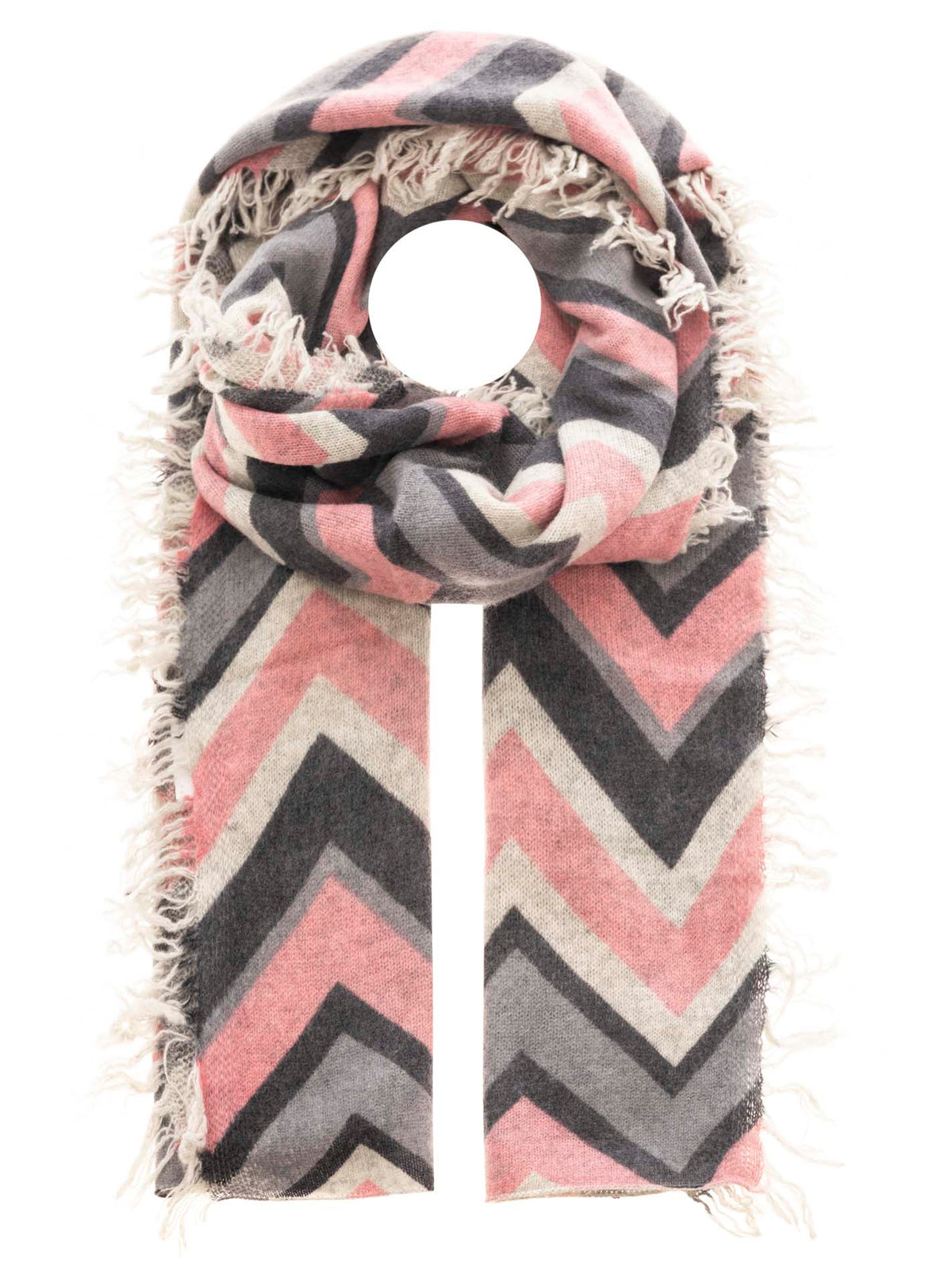 Zwillingsherz 100% Cashmere/Kaschmir Fransenschal - Zickzack Altrosa