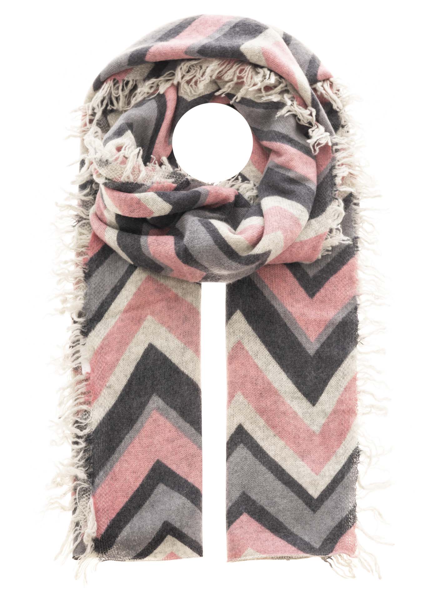 Zwillingsherz 100% Cashmere/Kaschmir Fransenschal - Zickzack Altrosa