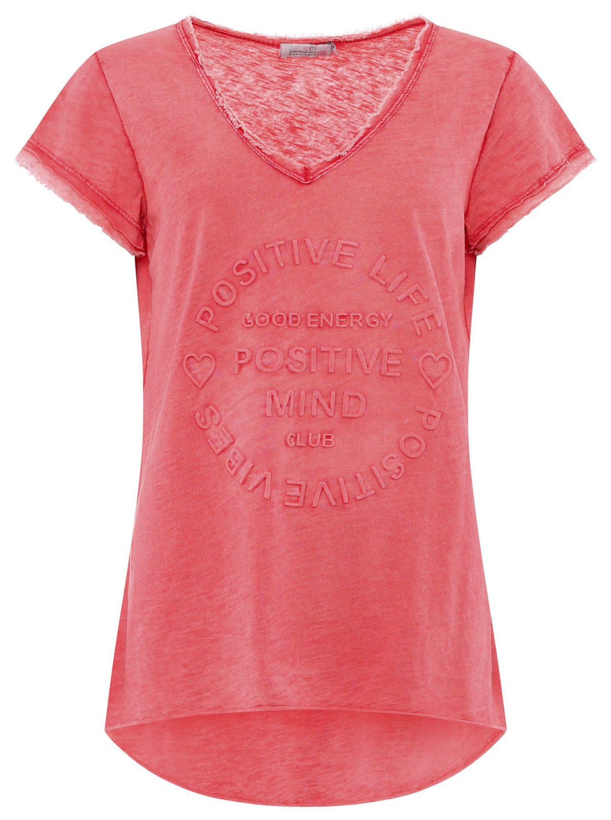 Zwillingsherz -  Oversized T-Shirt "Positive Mind" V-Ausschnitt - Koralle