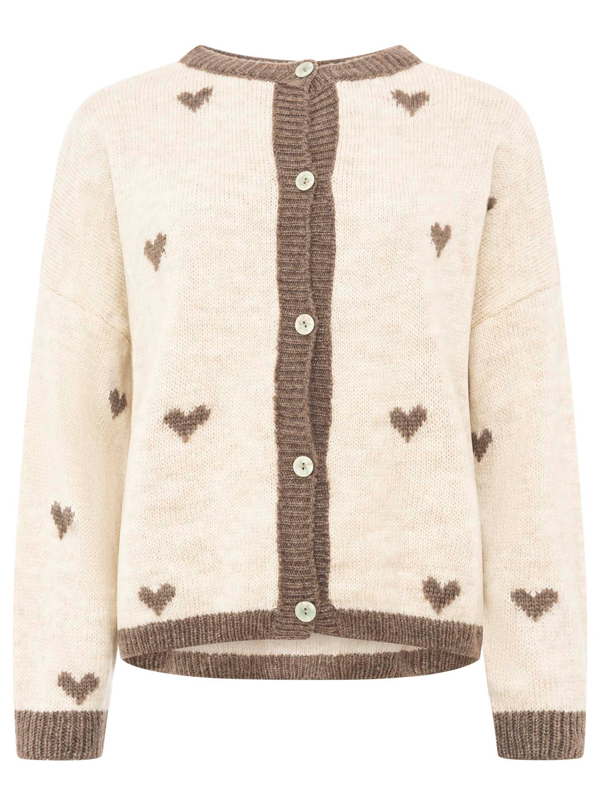 Zwillingsherz Weicher Mohair Cardigan Herz Strick - Beige/Braun