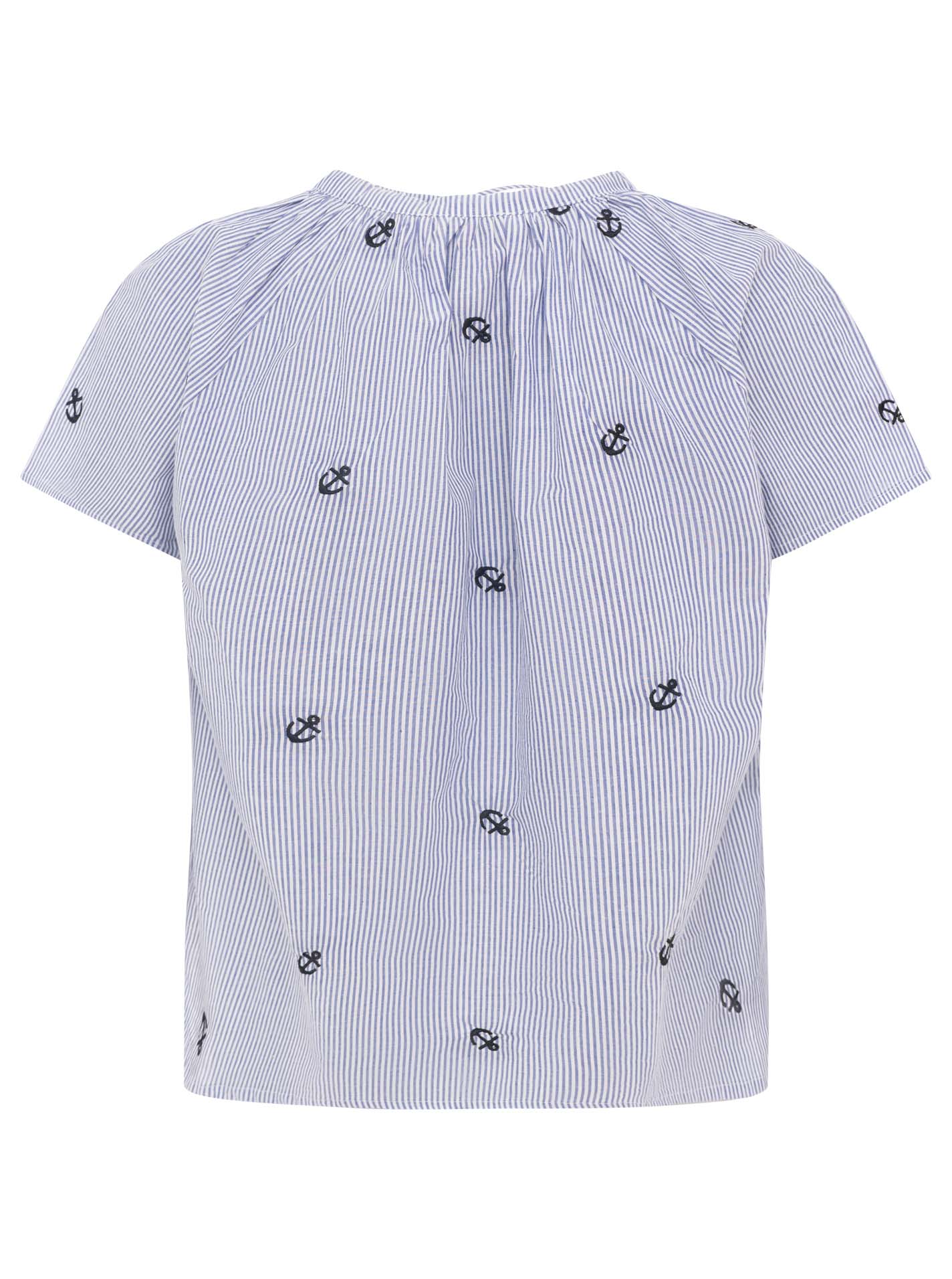 Zwillingsherz - Kurzarmbluse "Stripes & Stich Anker" - Blau