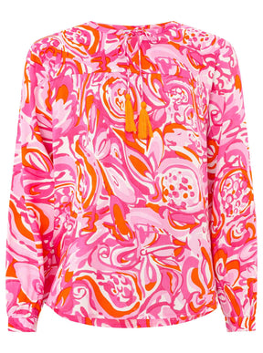 Zwillingsherz - Langarmbluse Aquarell - Pink/Orange