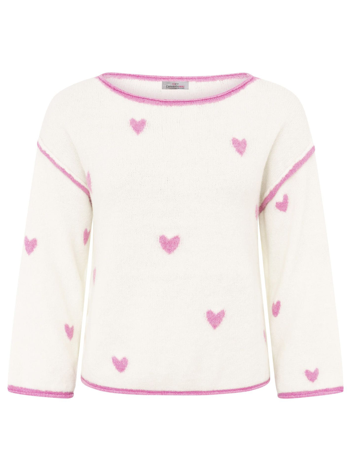 Zwillingsherz - Pullover "Herzen mit Naht" - Weiß/Pink